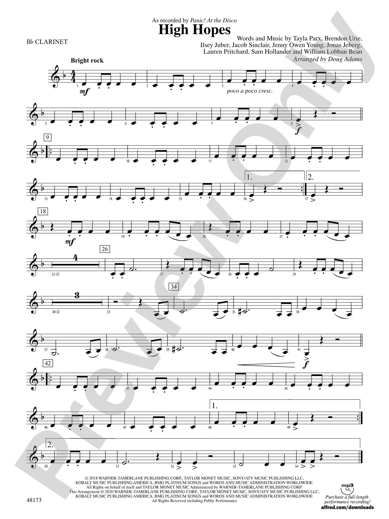 High Hopes: 1st B-flat Clarinet
