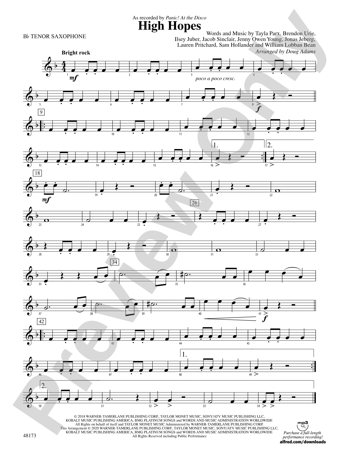 High Hopes: B-flat Tenor Saxophone