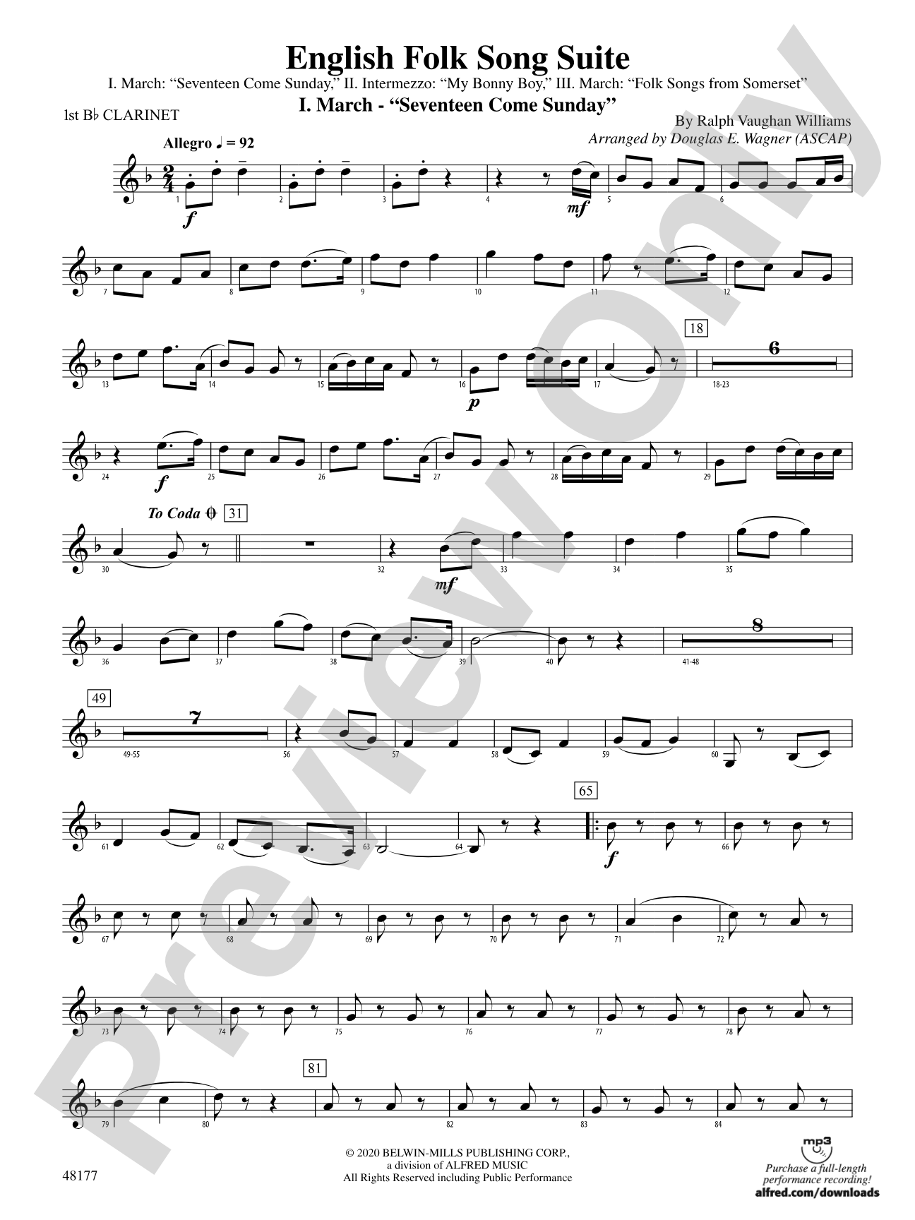 English Folk Song Suite: 1st B-flat Clarinet