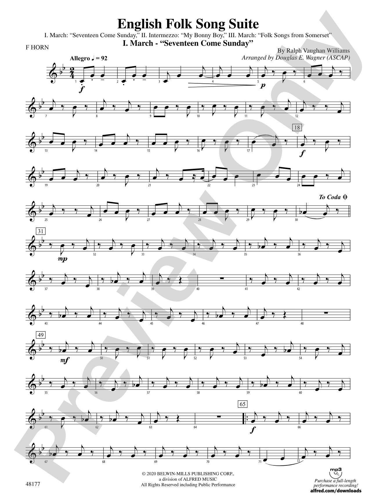 English Folk Song Suite: 1st F Horn