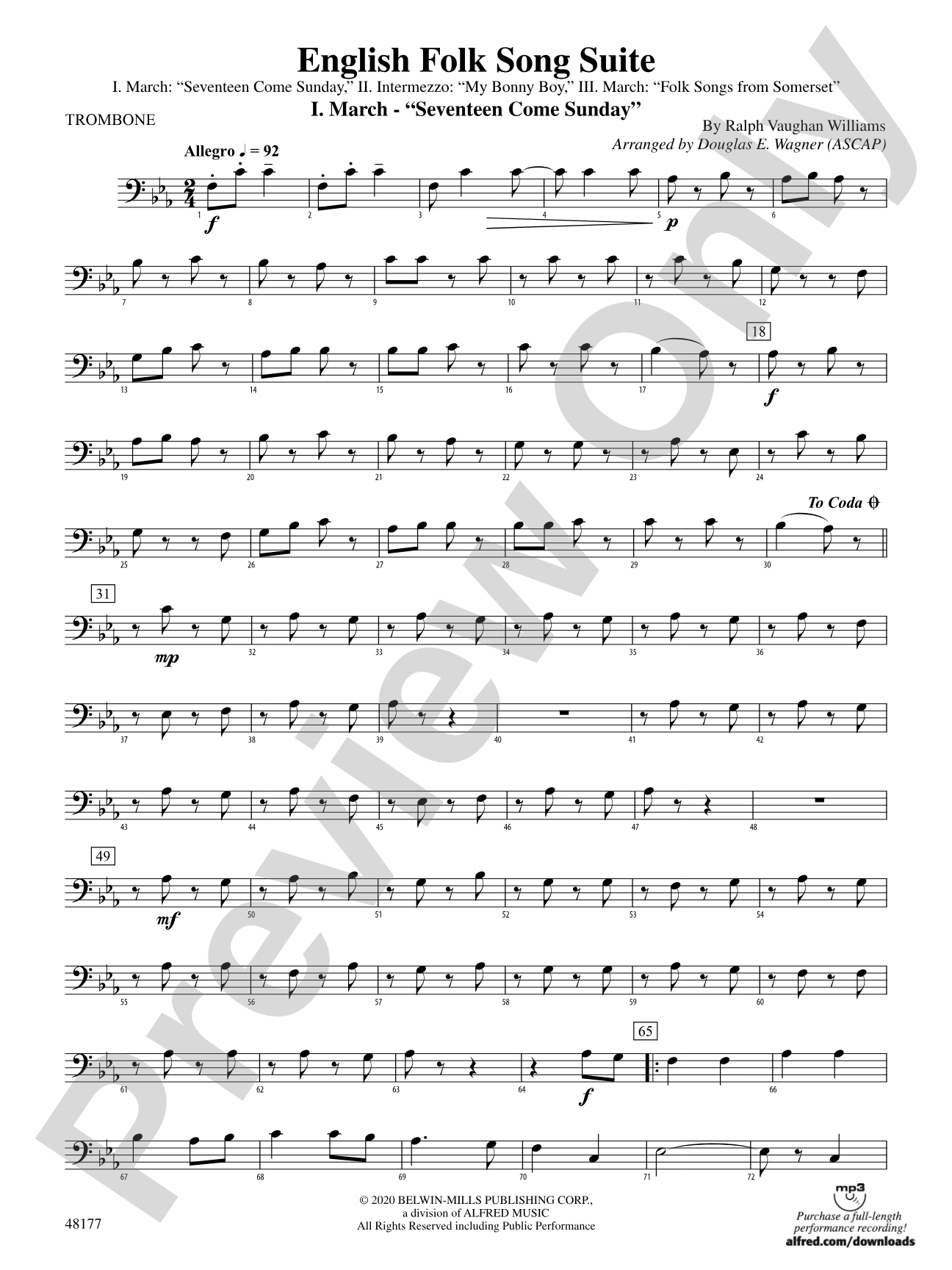 English Folk Song Suite: 1st Trombone