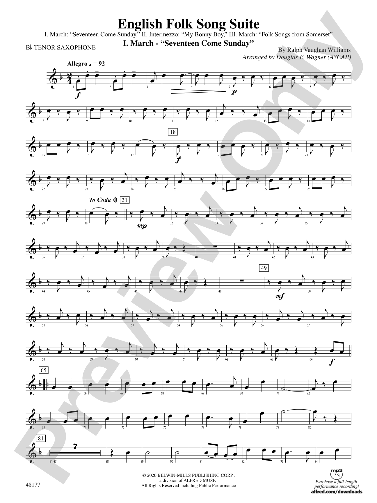 English Folk Song Suite: B-flat Tenor Saxophone