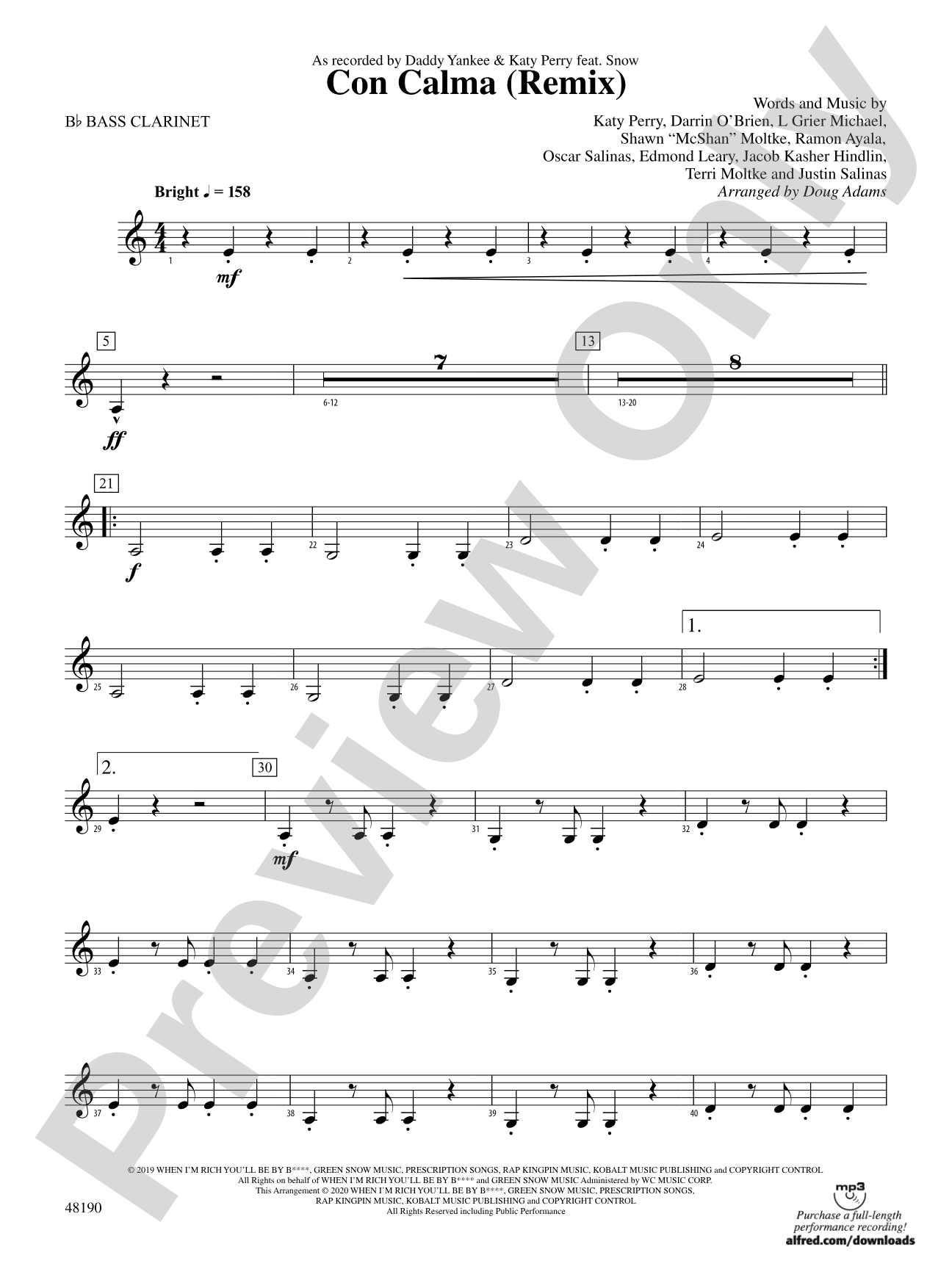Con Calma (Remix): B-flat Bass Clarinet