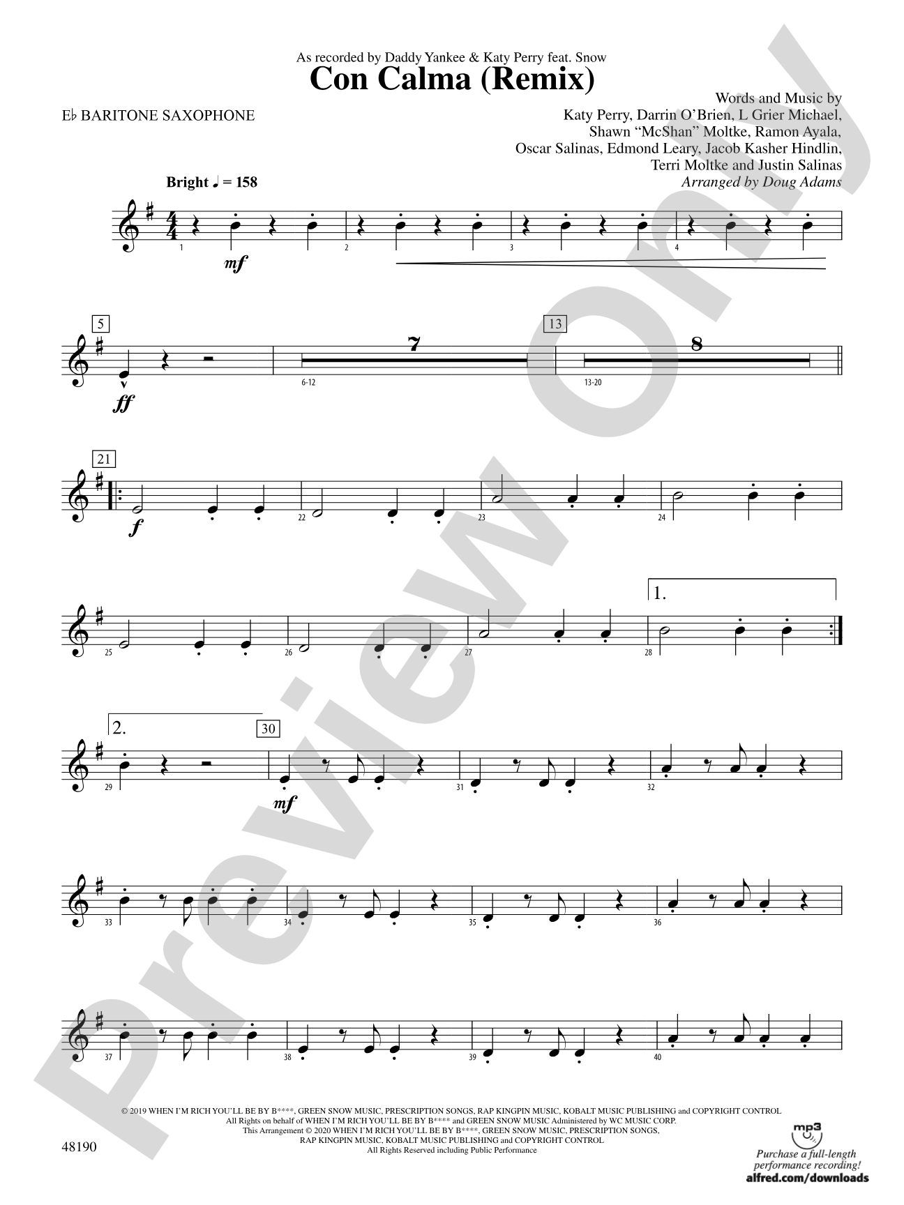 Con Calma (Remix): E-flat Baritone Saxophone
