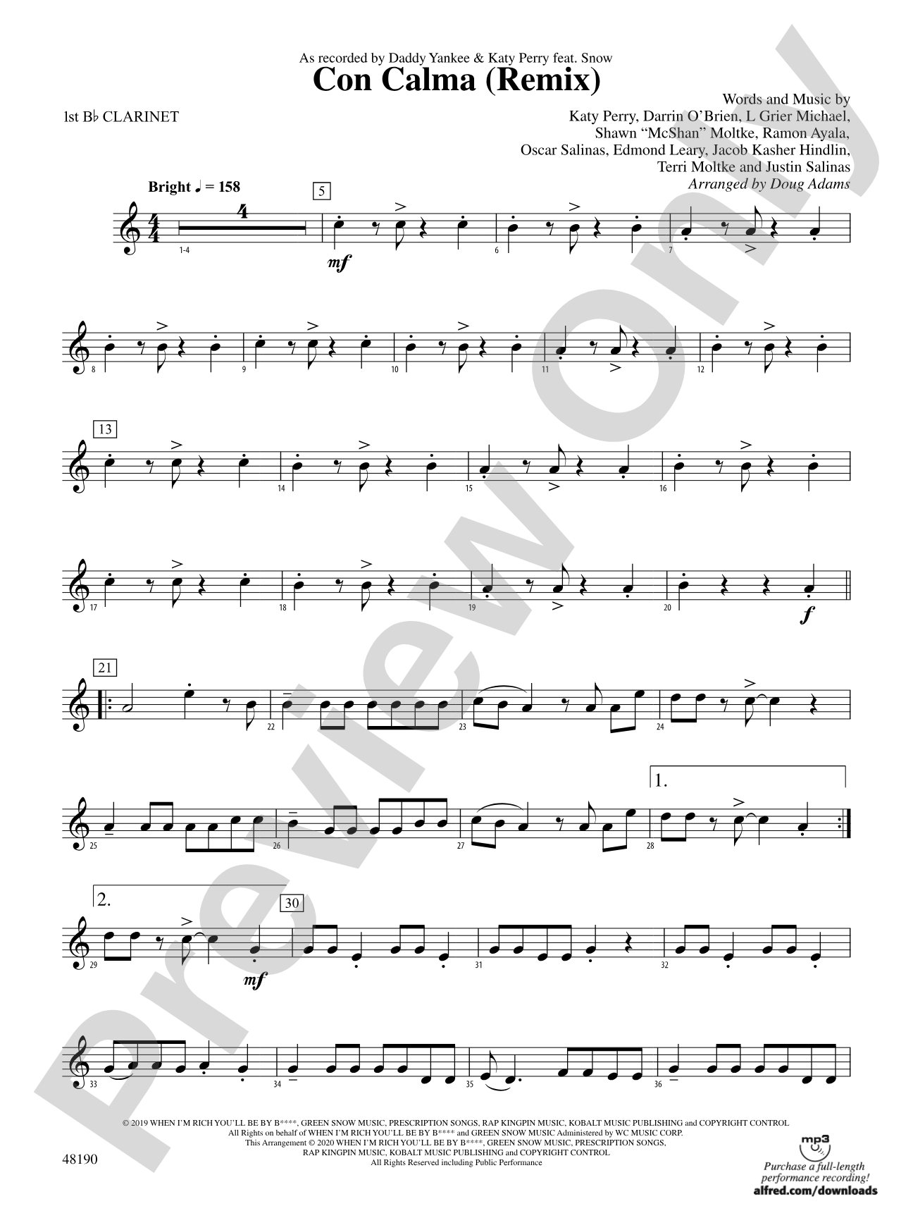 Con Calma (Remix): 1st B-flat Clarinet