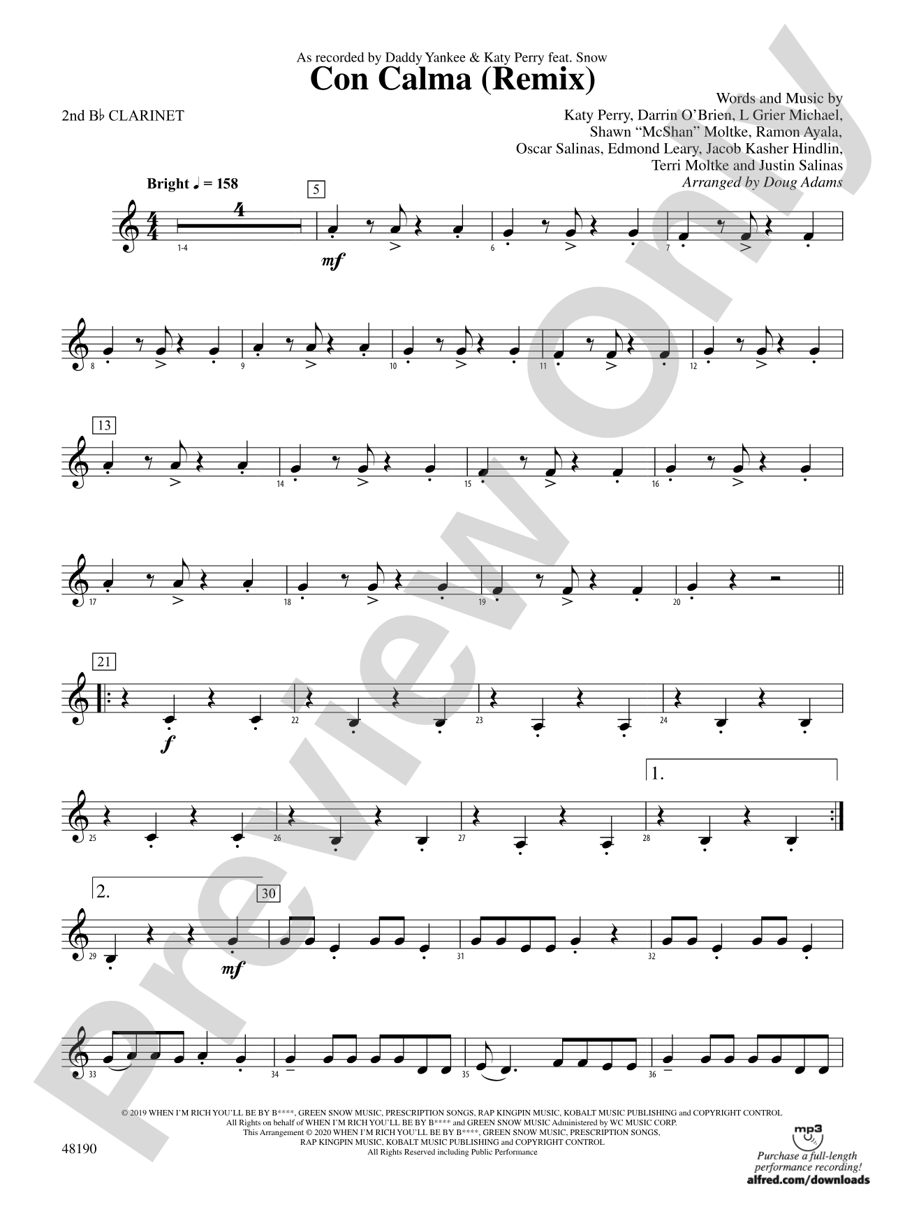 Con Calma (Remix): 2nd B-flat Clarinet