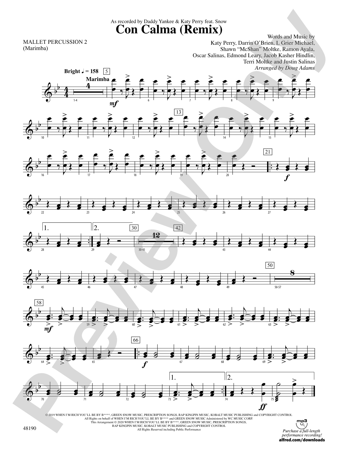 Con Calma (Remix): 2nd Mallet Percussion