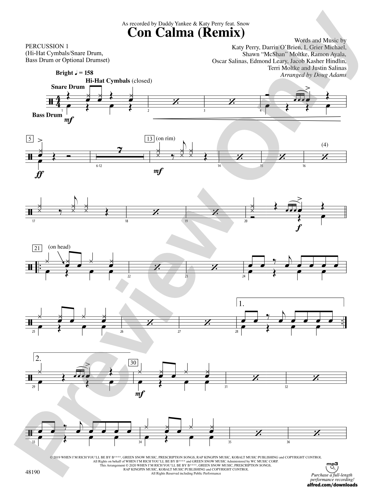 Con Calma (Remix): 1st Percussion