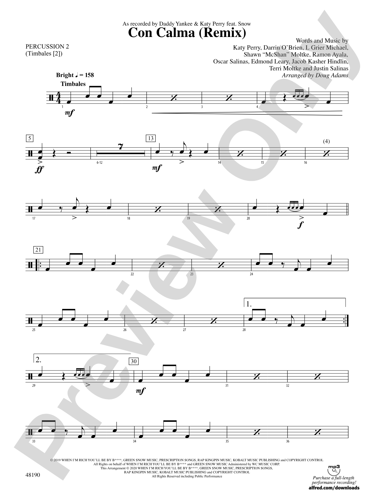 Con Calma (Remix): 2nd Percussion