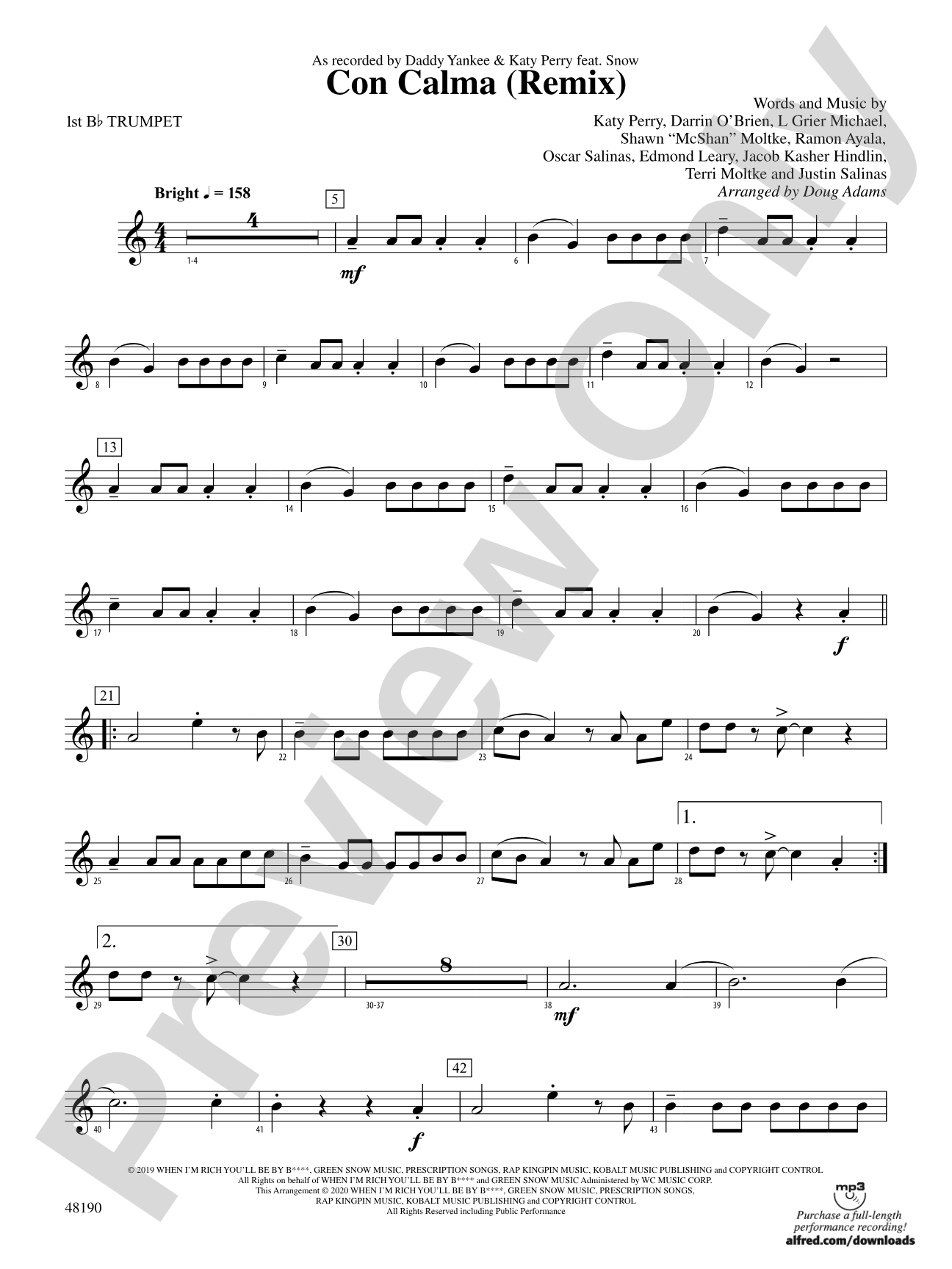 Con Calma (Remix): 1st B-flat Trumpet