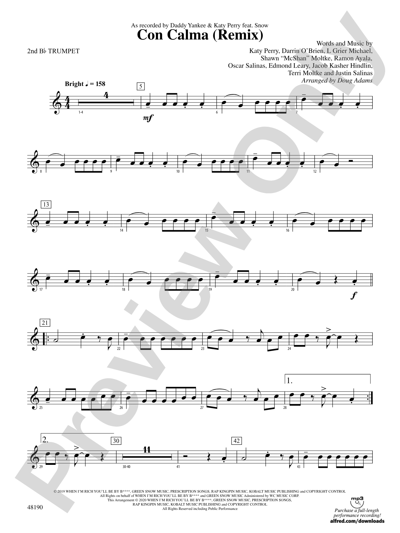 Con Calma (Remix): 2nd B-flat Trumpet