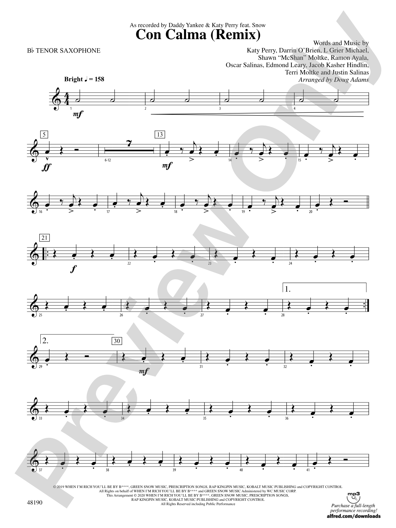 Con Calma (Remix): B-flat Tenor Saxophone