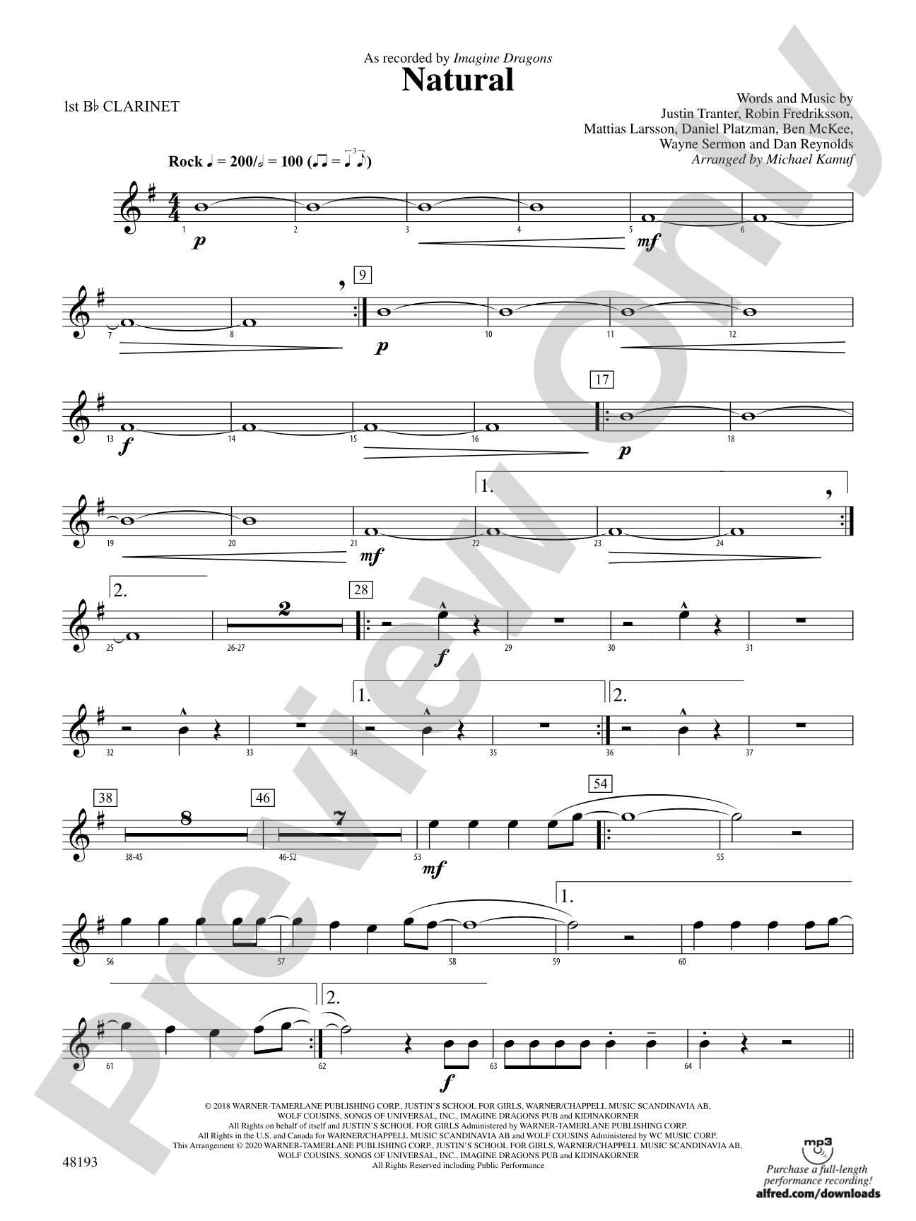 Natural: 1st B-flat Clarinet