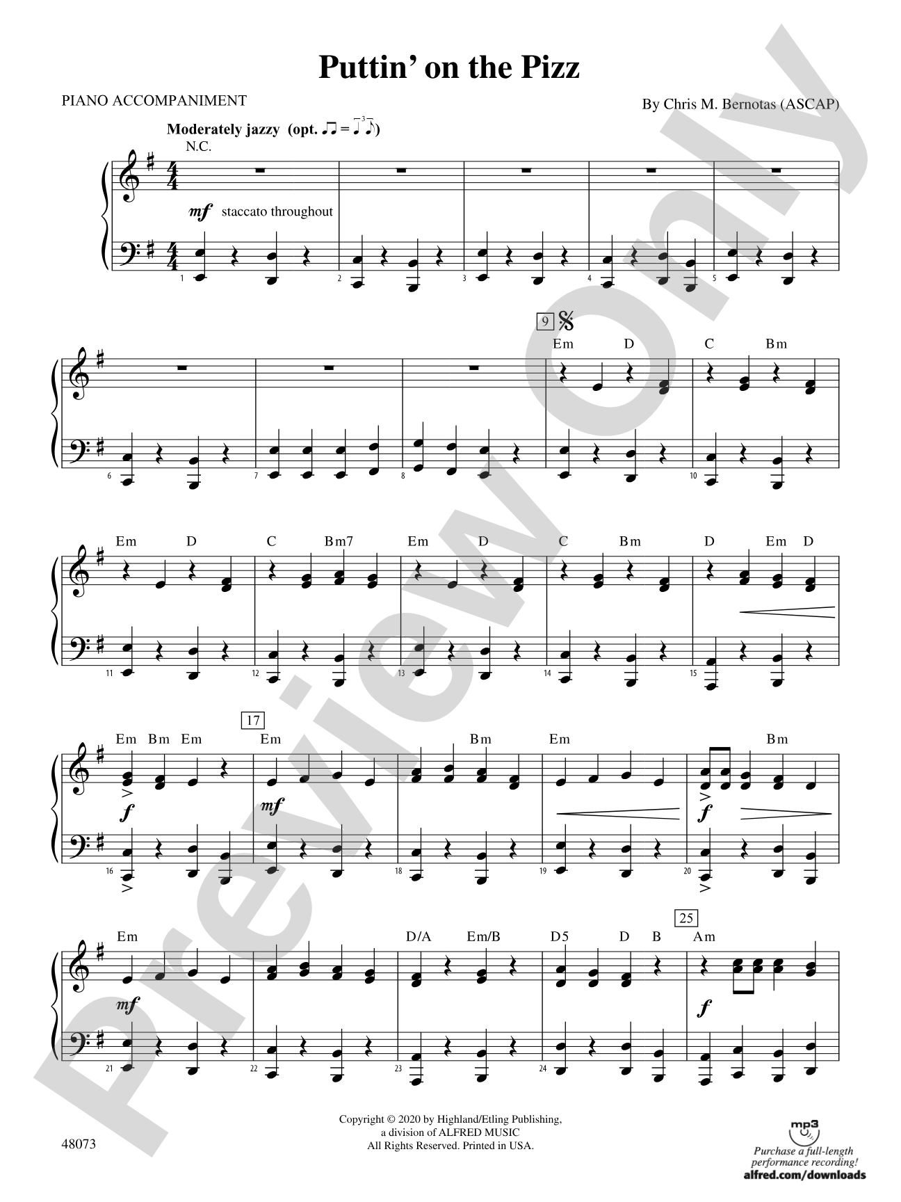 Puttin' on the Pizz: Piano Accompaniment