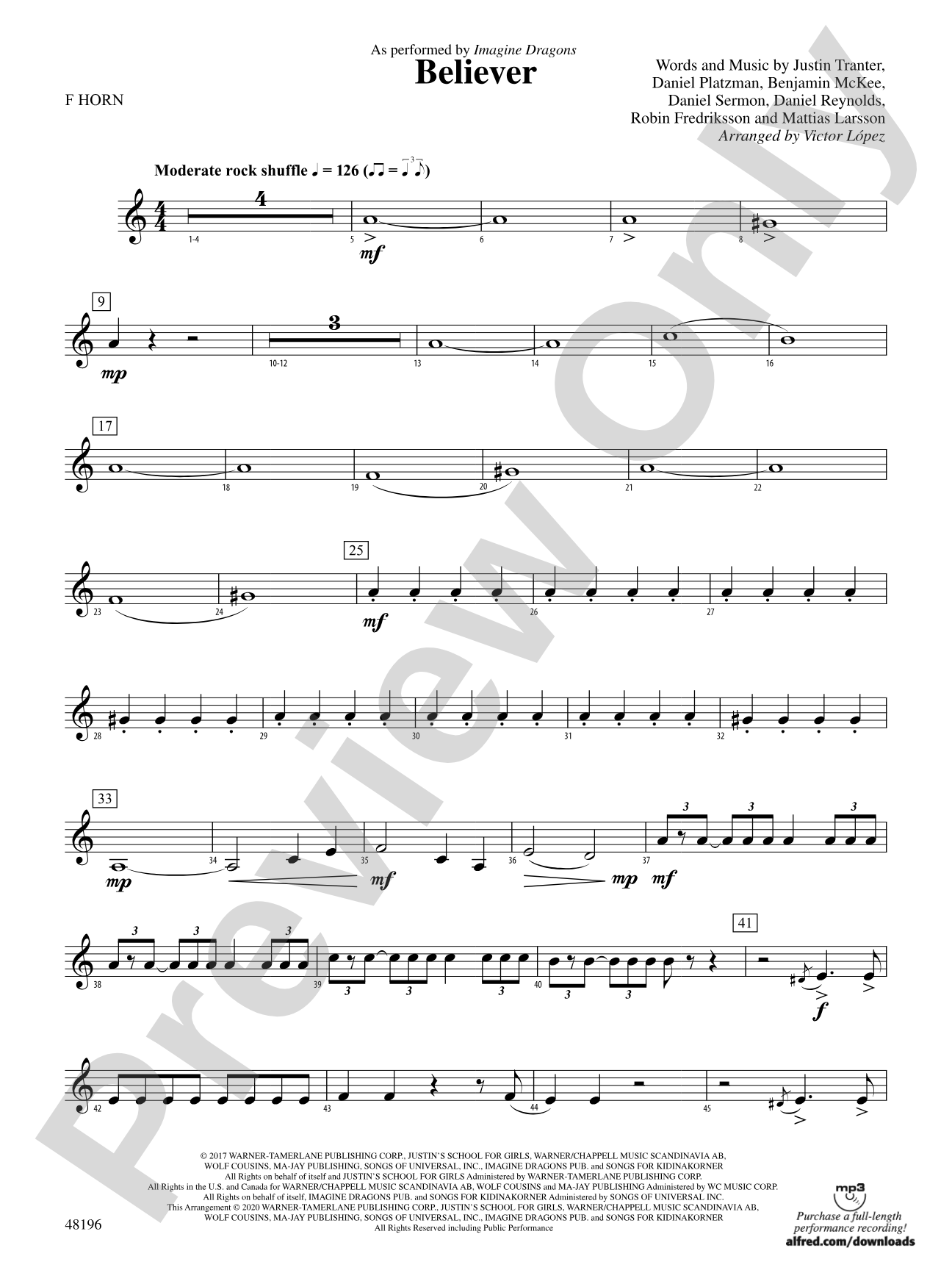 Believer: 1st F Horn