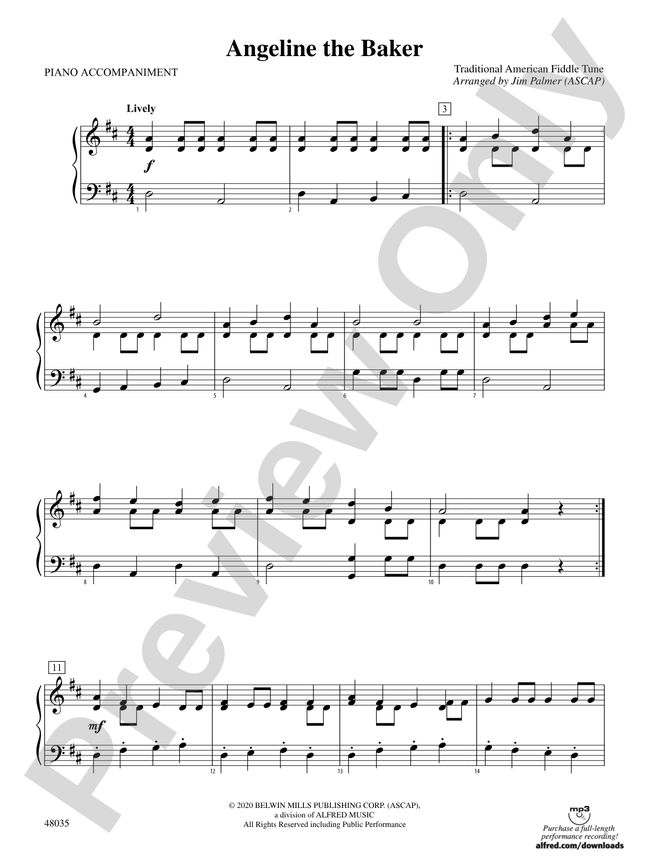Angeline the Baker: Piano Accompaniment