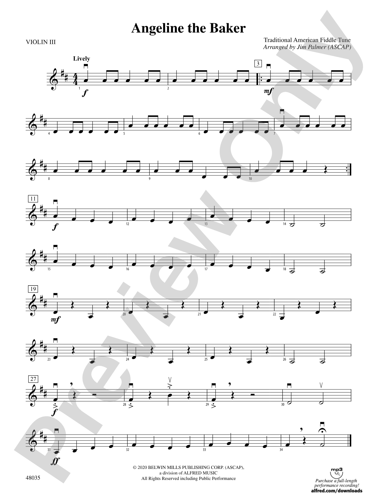 Angeline the Baker: 3rd Violin (Viola [TC])