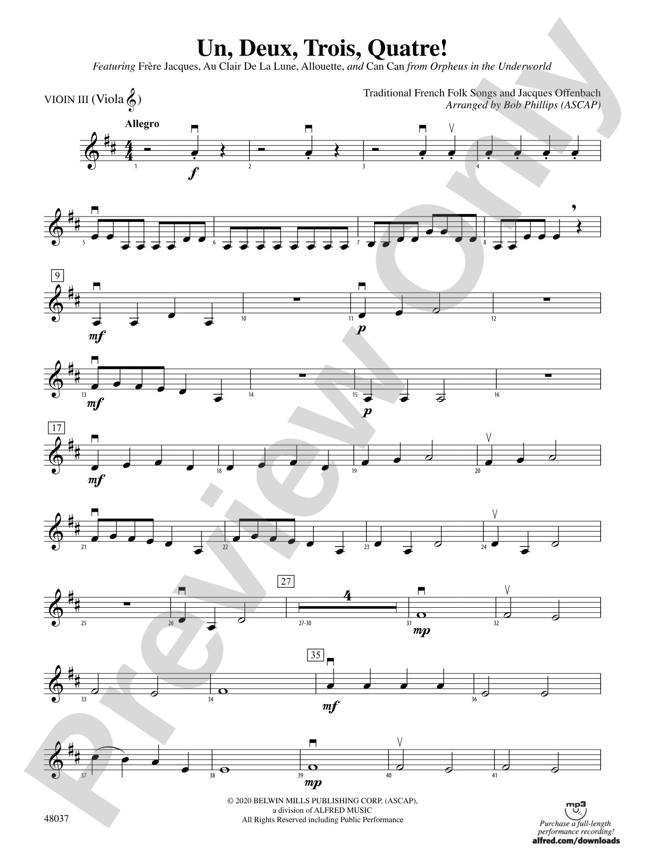 Un, Deux, Trois, Quatre!: 3rd Violin (Viola [TC])