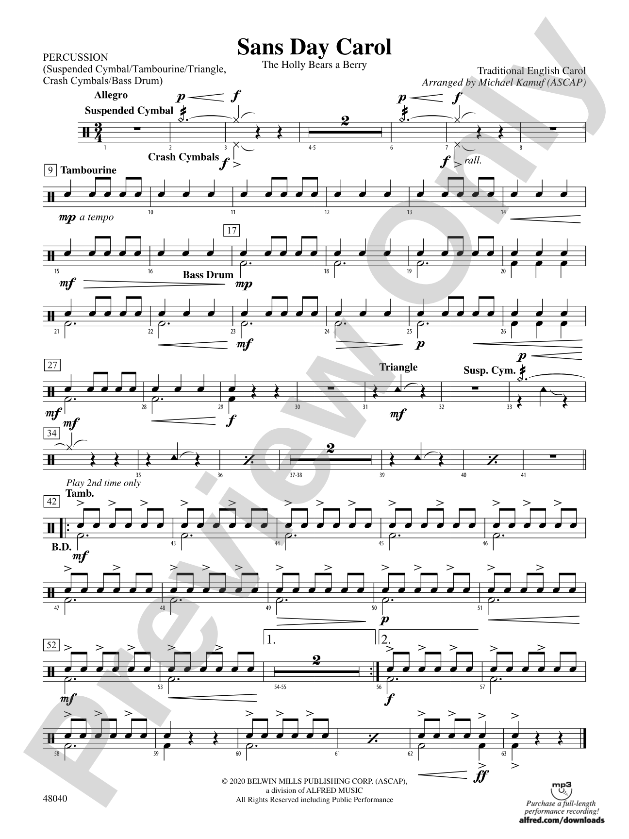 Sans Day Carol: 1st Percussion