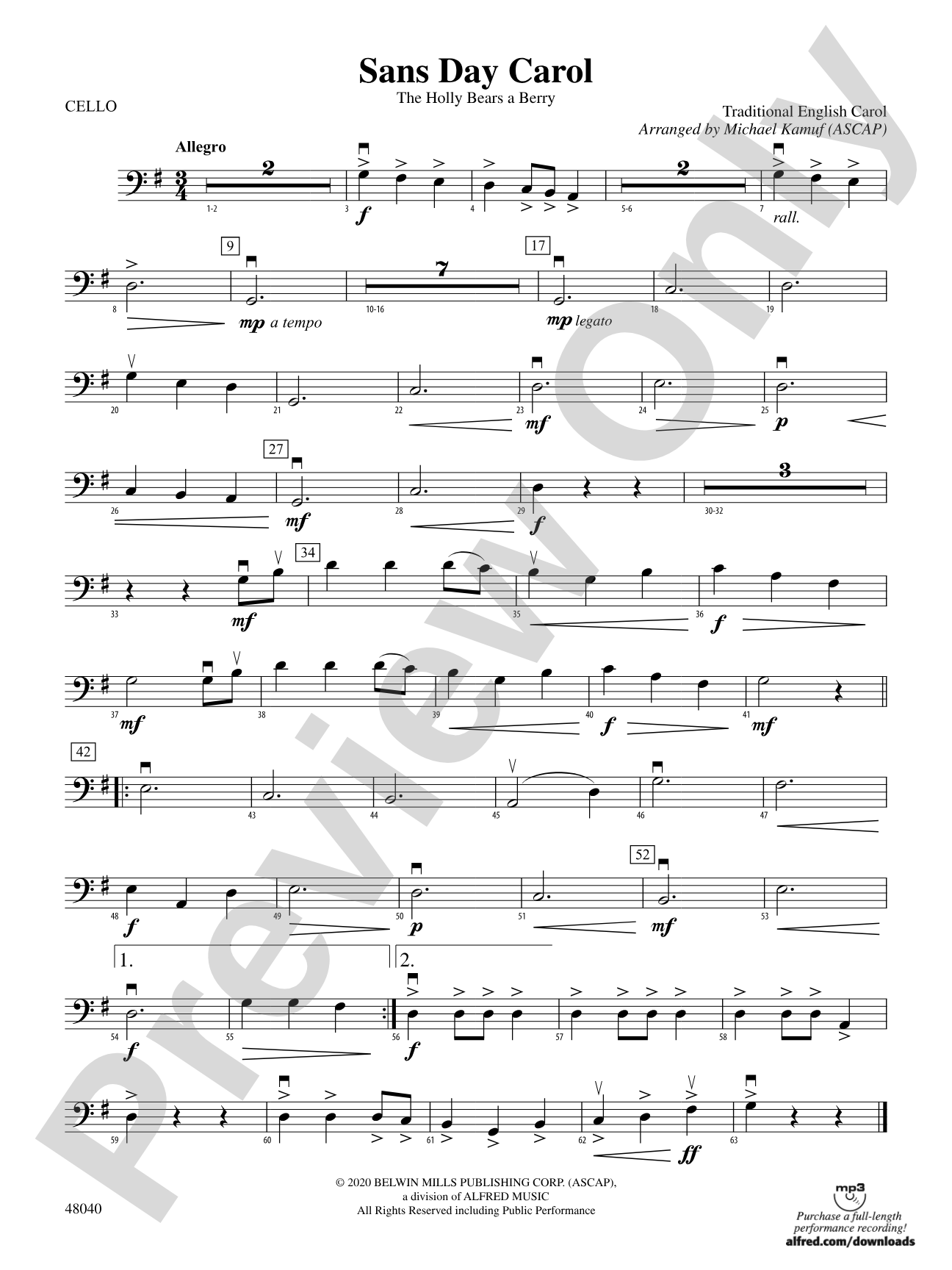 Sans Day Carol: Cello
