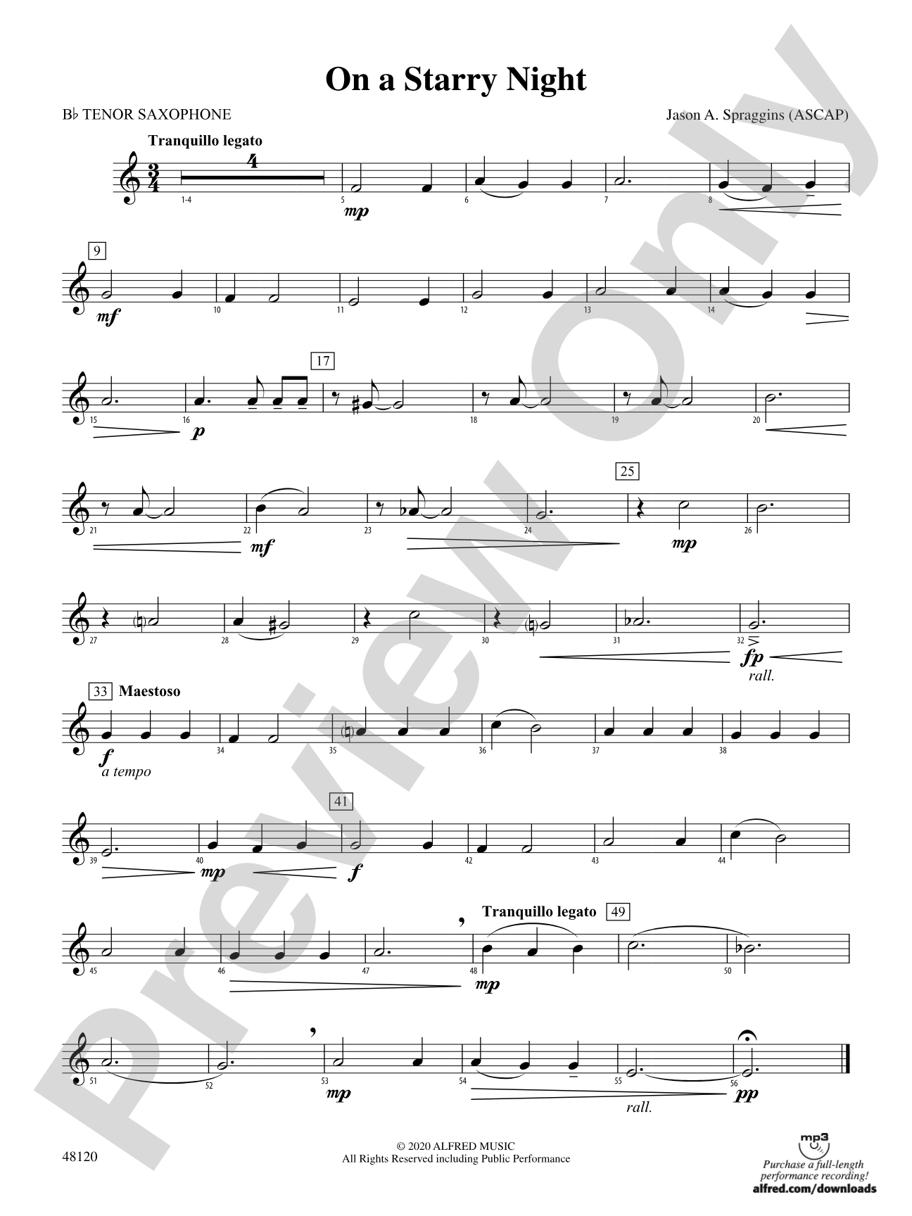 On a Starry Night: B-flat Tenor Saxophone