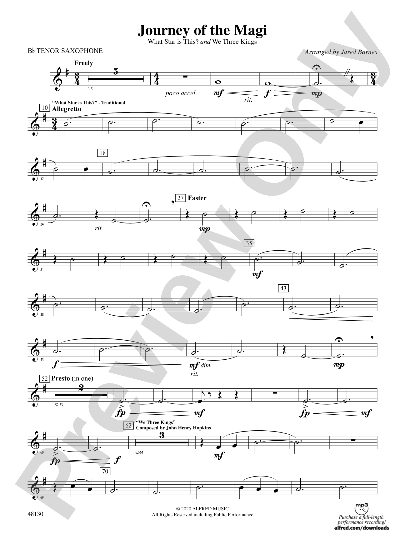 Journey of the Magi: B-flat Tenor Saxophone