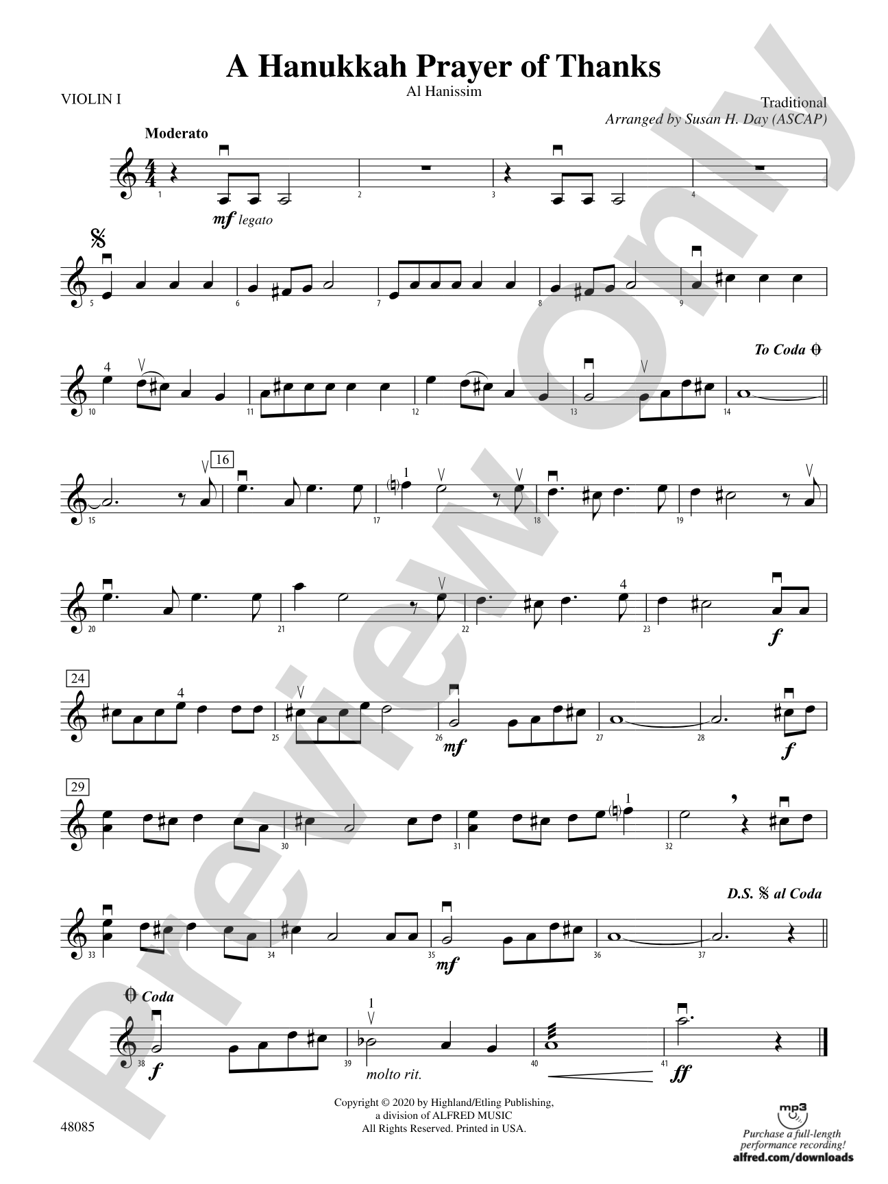 A Hanukkah Prayer of Thanks: 1st Violin