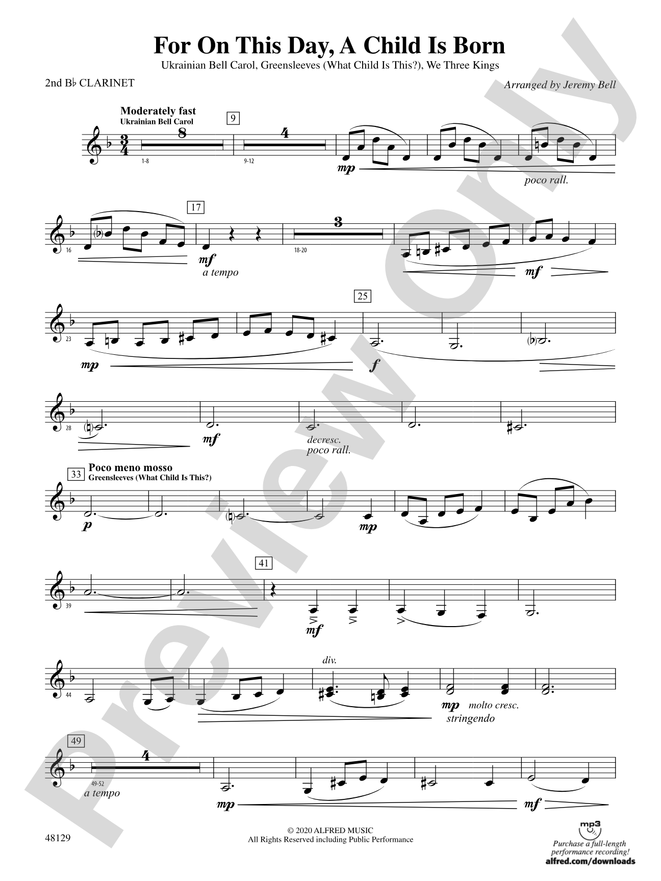 For On This Day, A Child Is Born: 2nd B-flat Clarinet