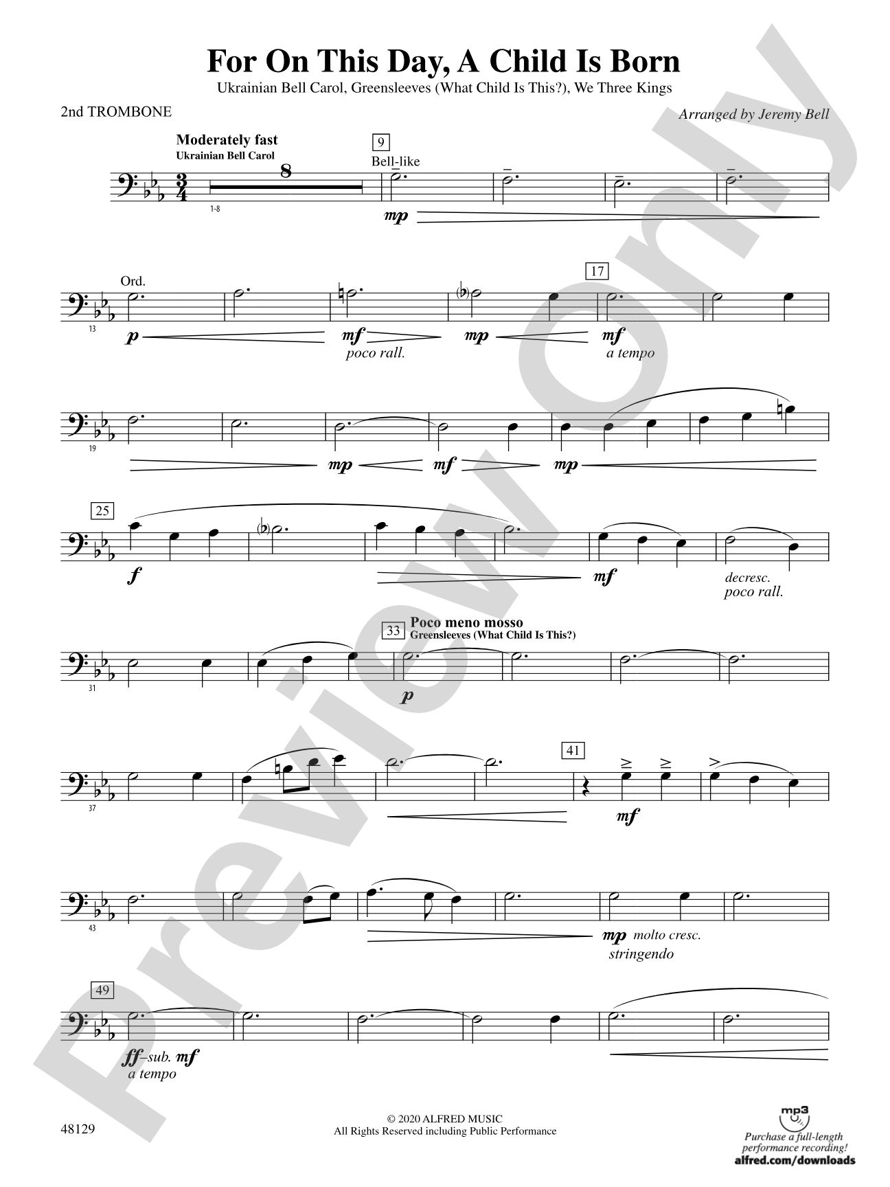 For On This Day, A Child Is Born: 2nd Trombone