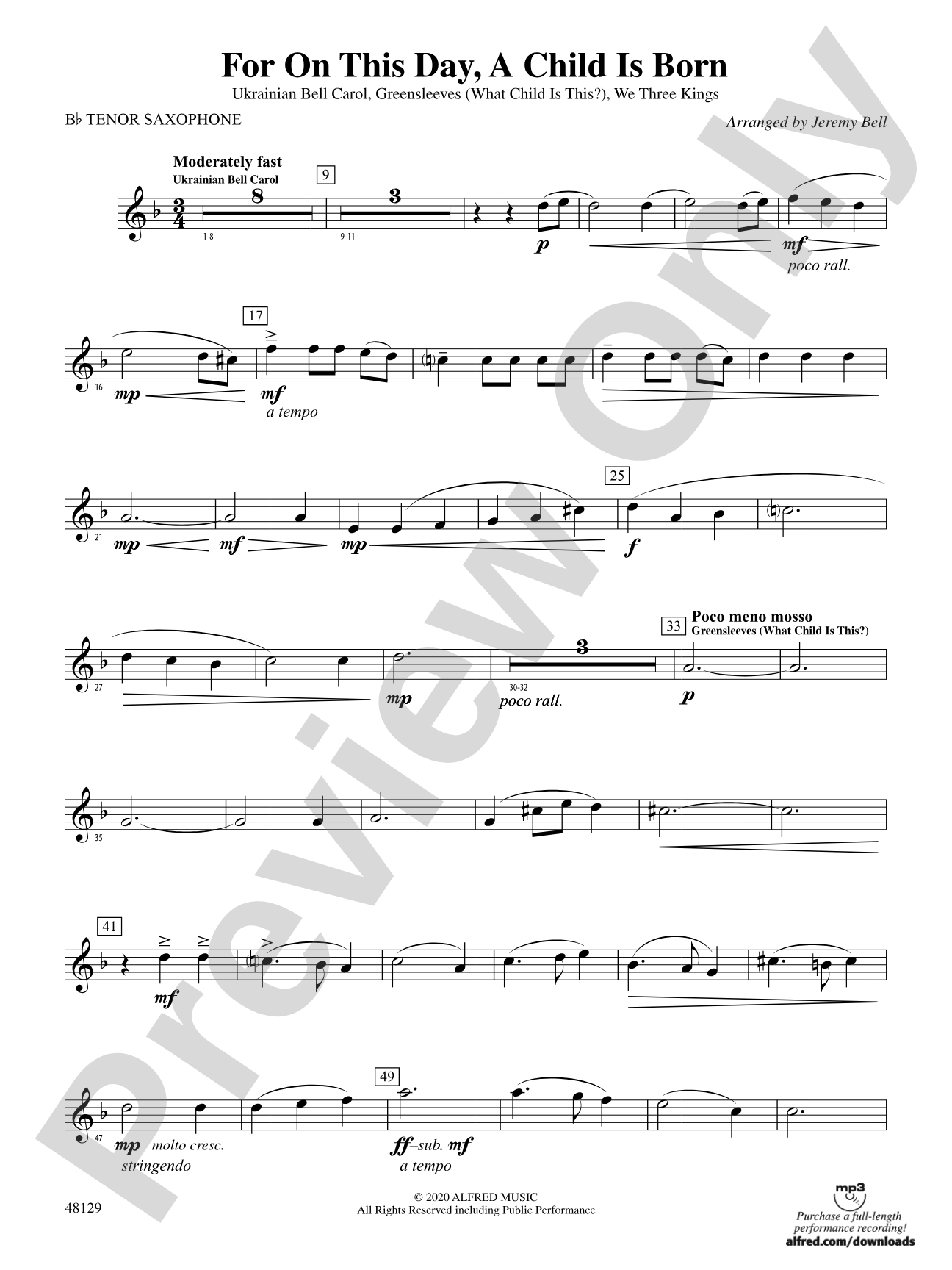 For On This Day, A Child Is Born: B-flat Tenor Saxophone