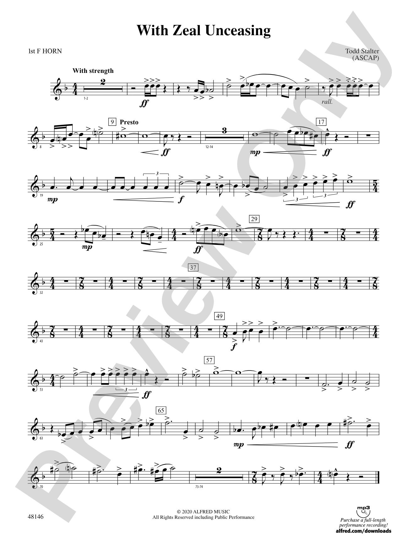 With Zeal Unceasing: 1st F Horn