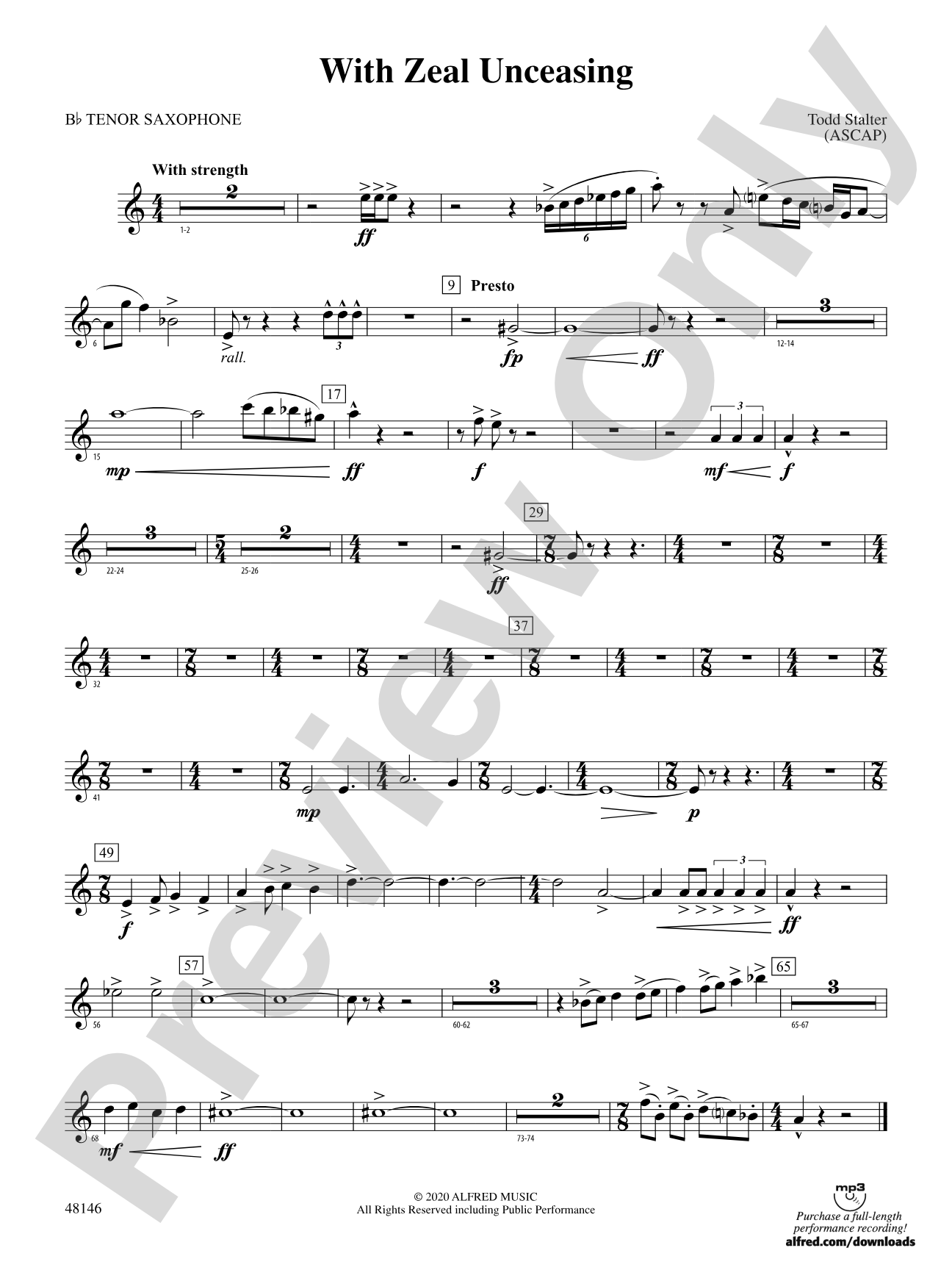 With Zeal Unceasing: B-flat Tenor Saxophone