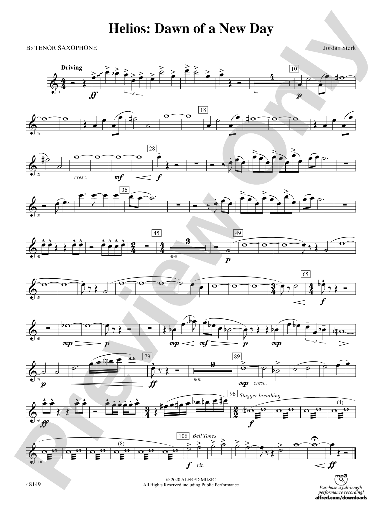 Helios: Dawn of a New Day: B-flat Tenor Saxophone