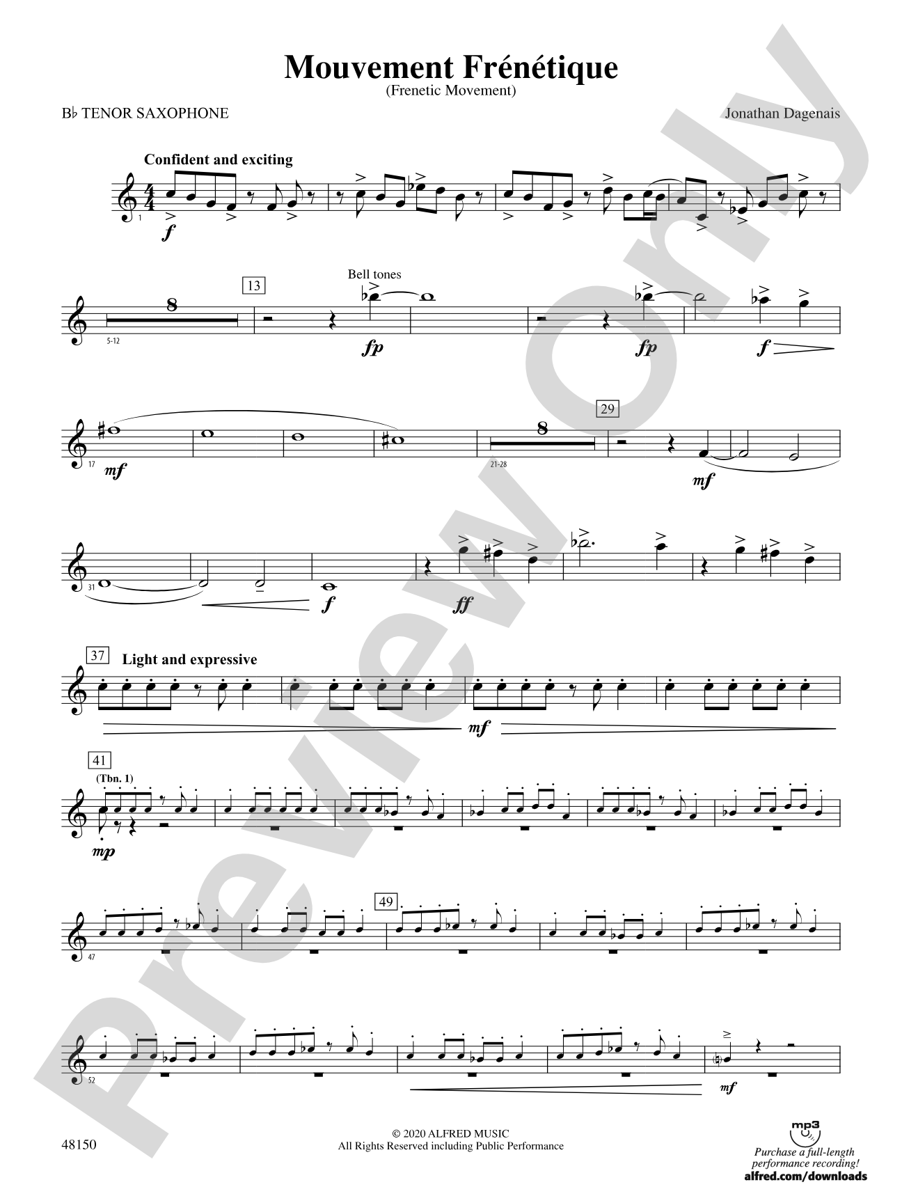 Mouvement Frénétique: B-flat Tenor Saxophone