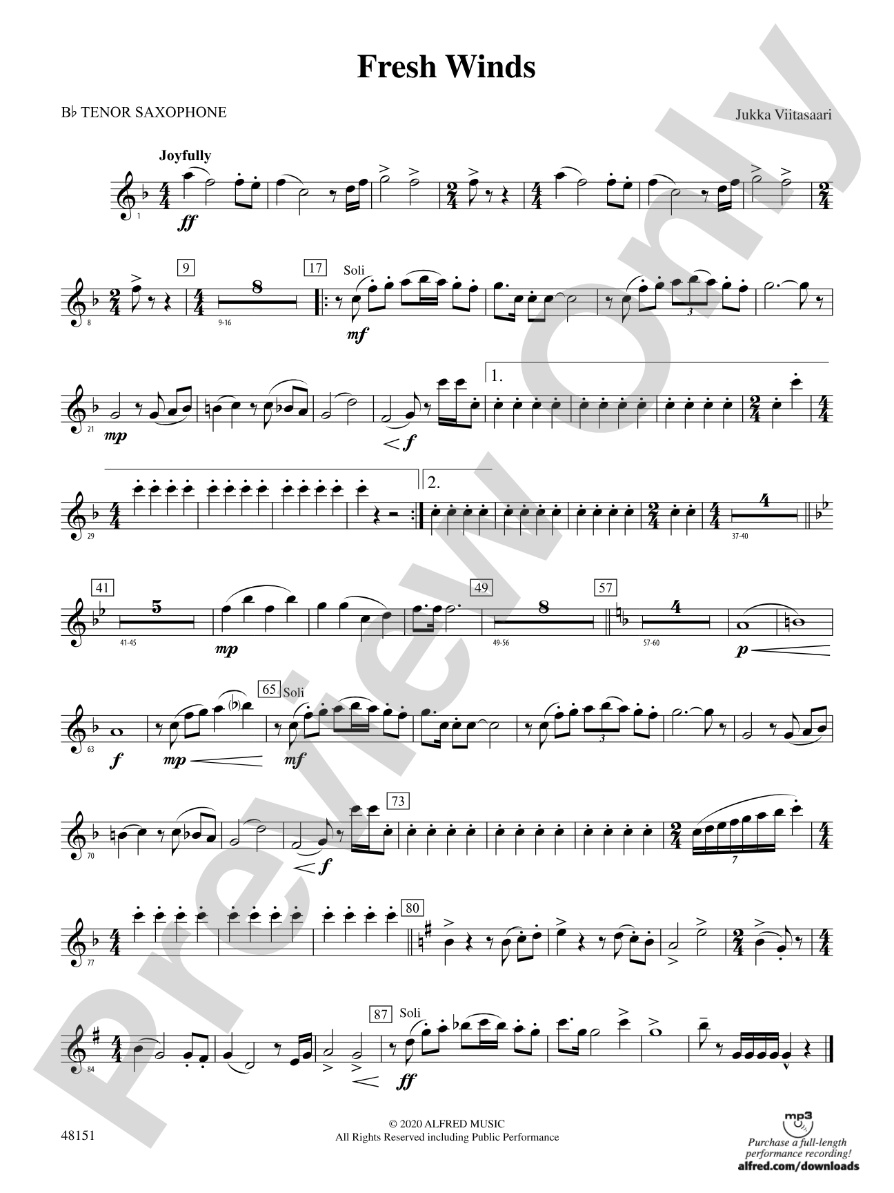 Fresh Winds: B-flat Tenor Saxophone