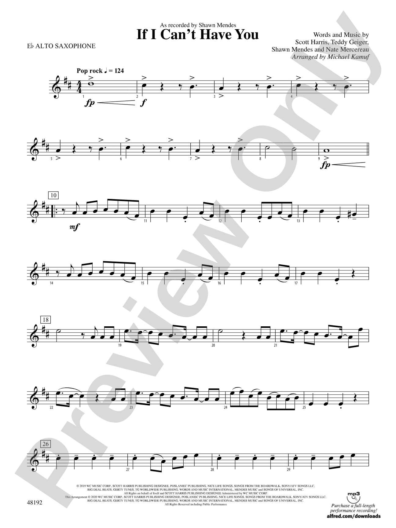 If I Can't Have You: E-flat Alto Saxophone
