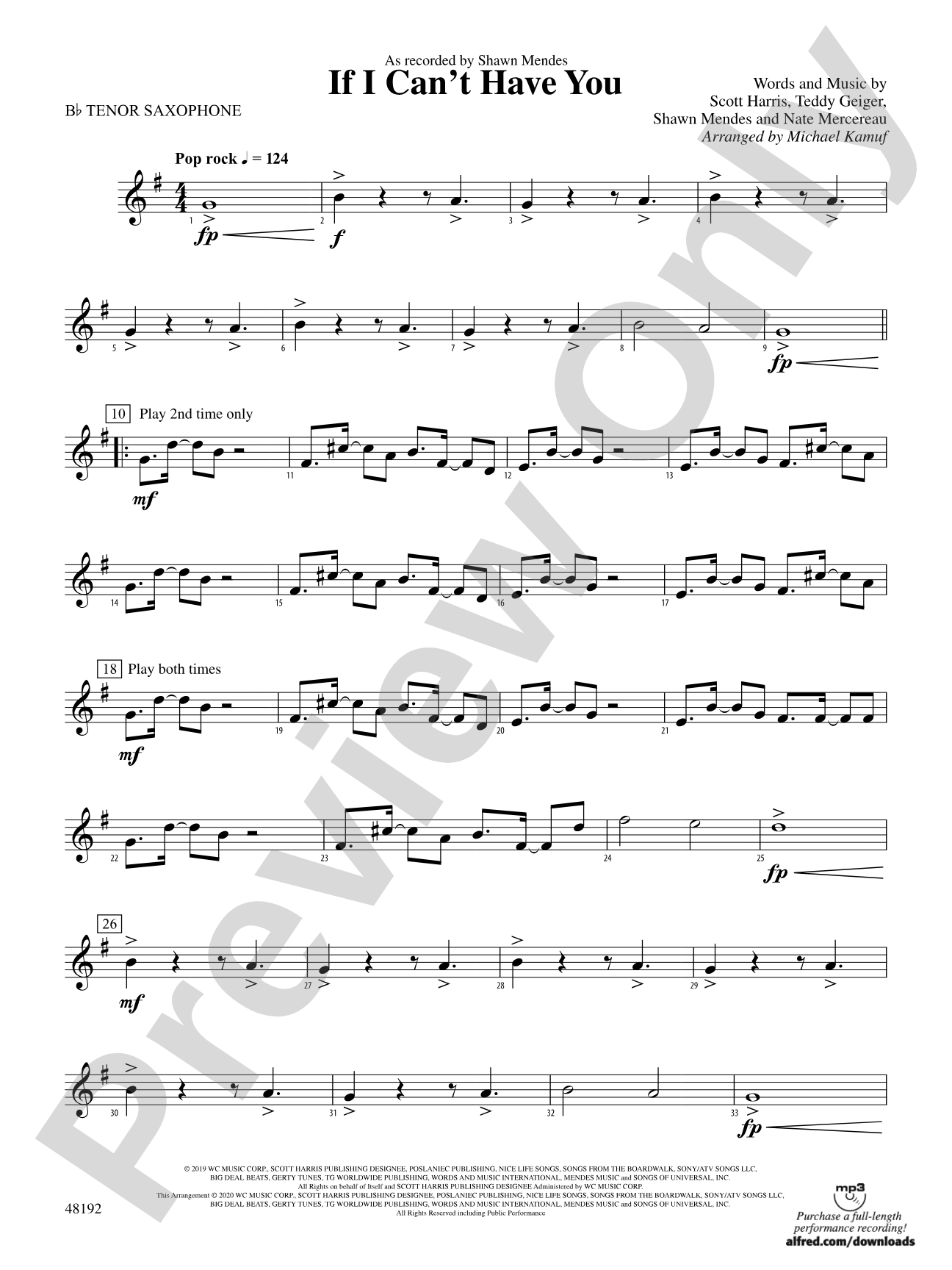 If I Can't Have You: B-flat Tenor Saxophone