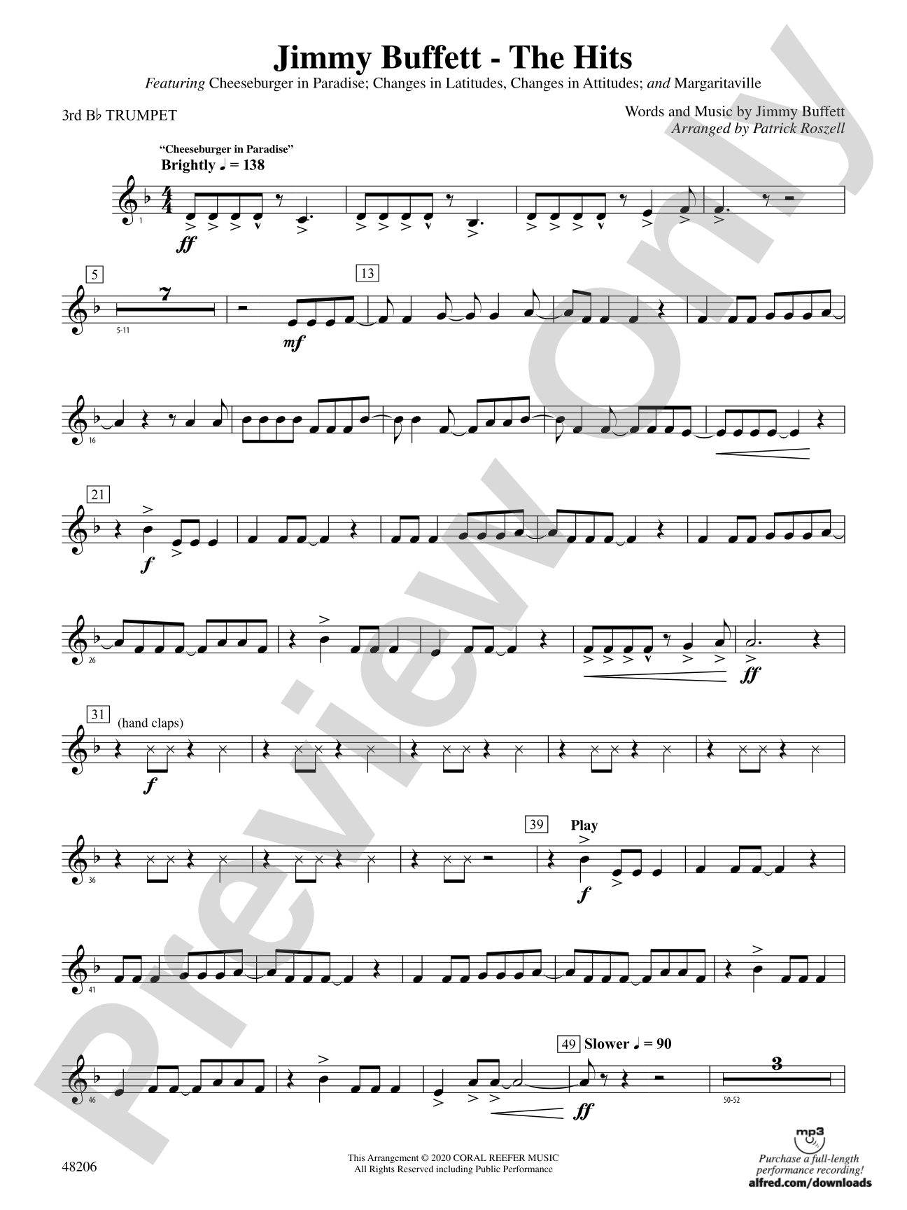Jimmy Buffett--The Hits: 3rd B-flat Trumpet