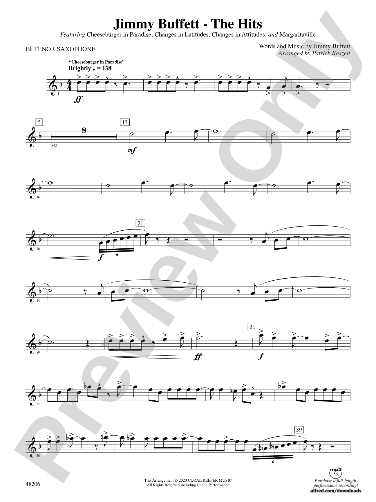 Jimmy Buffett--The Hits: B-flat Tenor Saxophone