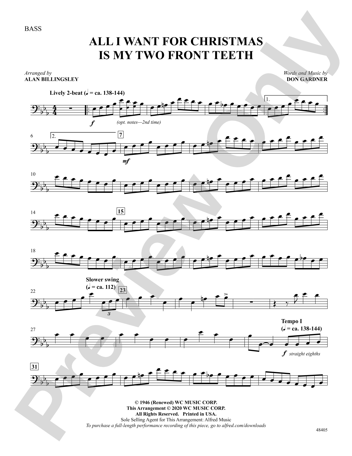 All I Want for Christmas Is My Two Front Teeth: String Bass