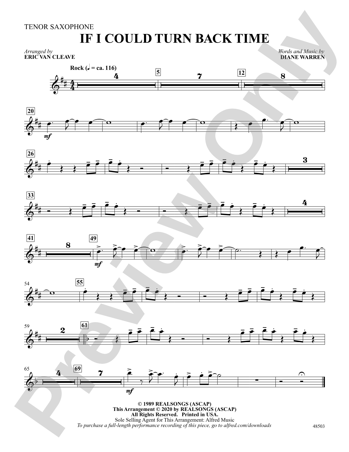 If I Could Turn Back Time: B-flat Tenor Saxophone