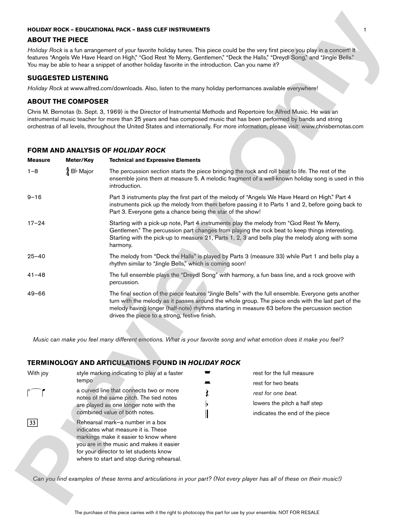 Holiday Rock: Bass Clef Educational Pack
