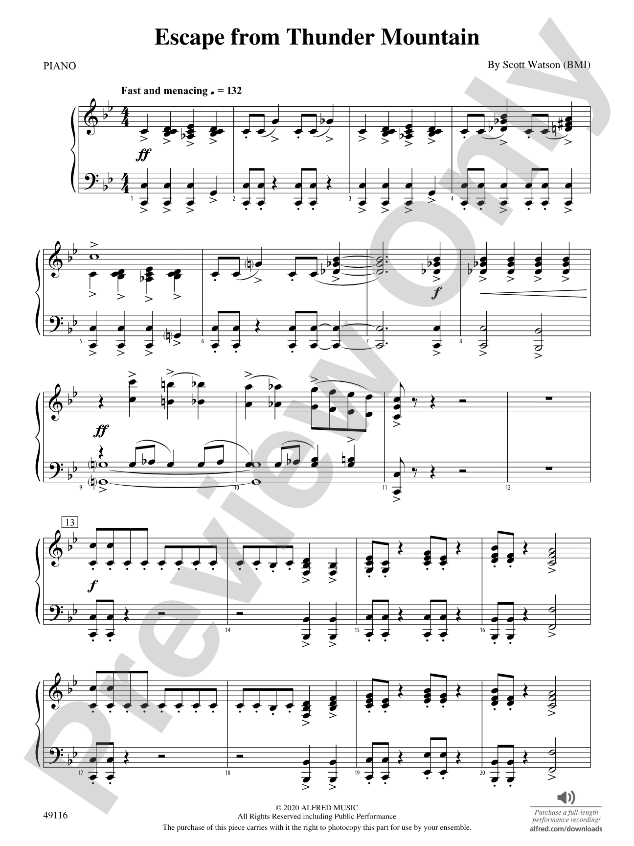 Escape from Thunder Mountain: Piano Accompaniment