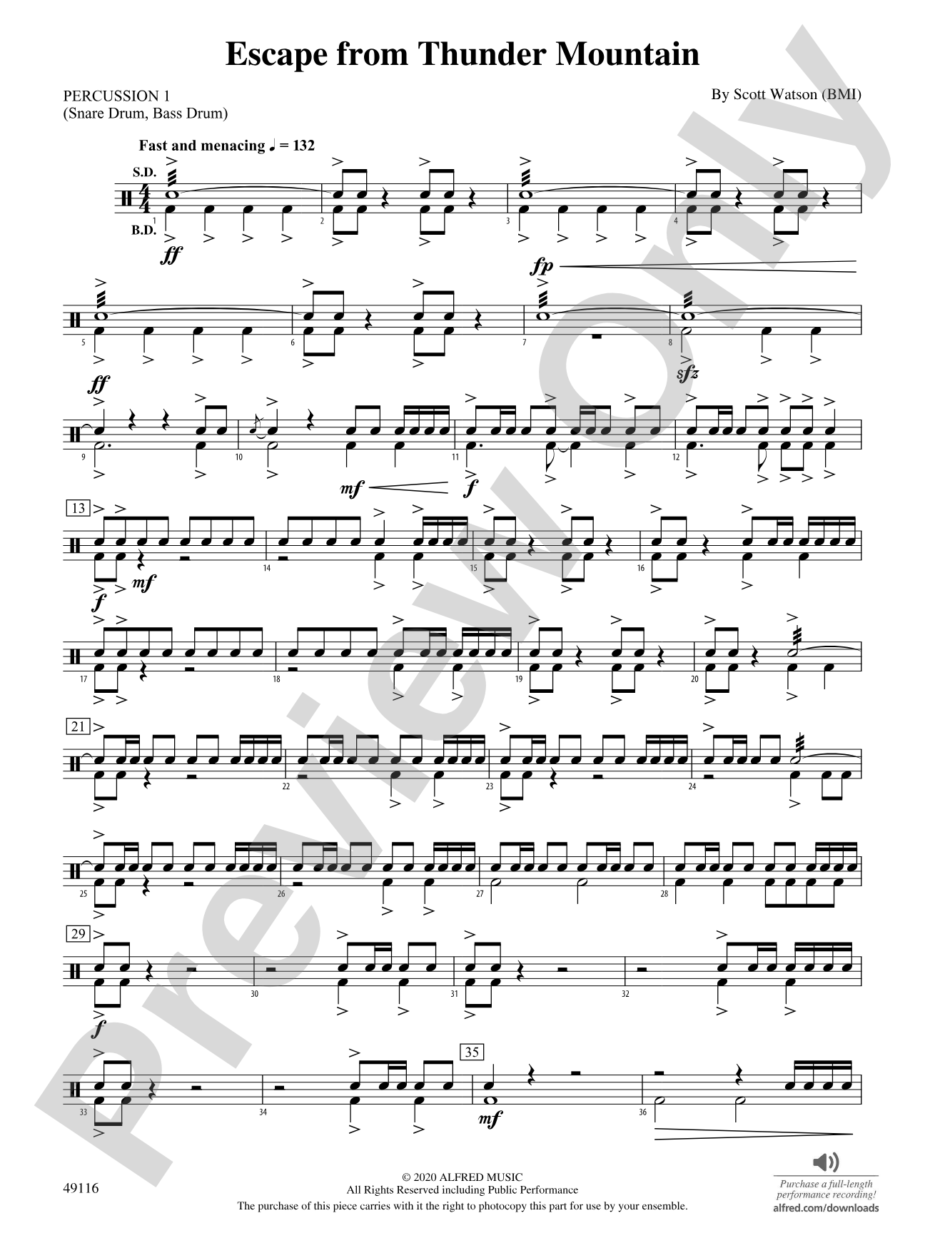 Escape from Thunder Mountain: 1st Percussion