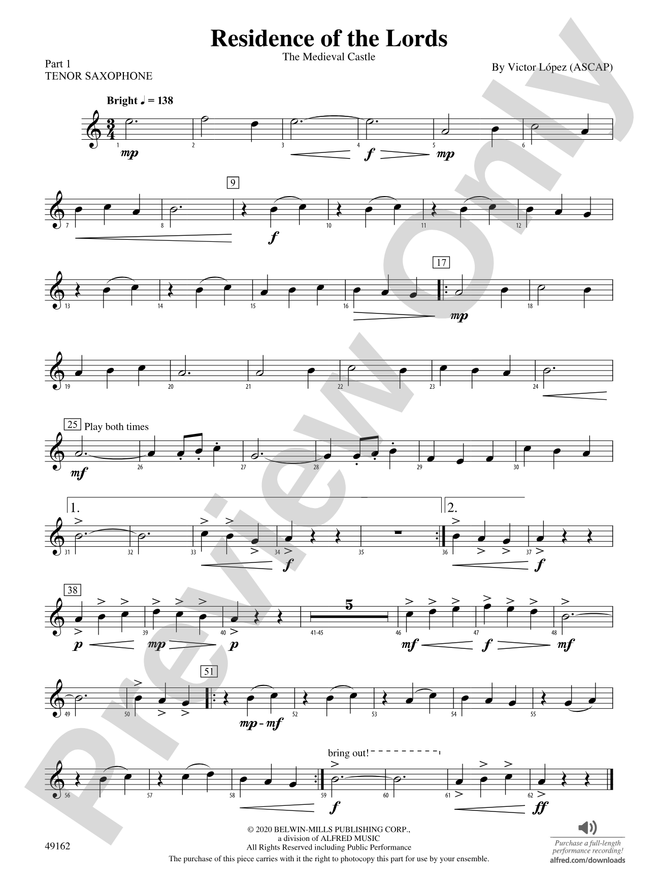 Residence of the Lords: Part 1 - Tenor Saxophone