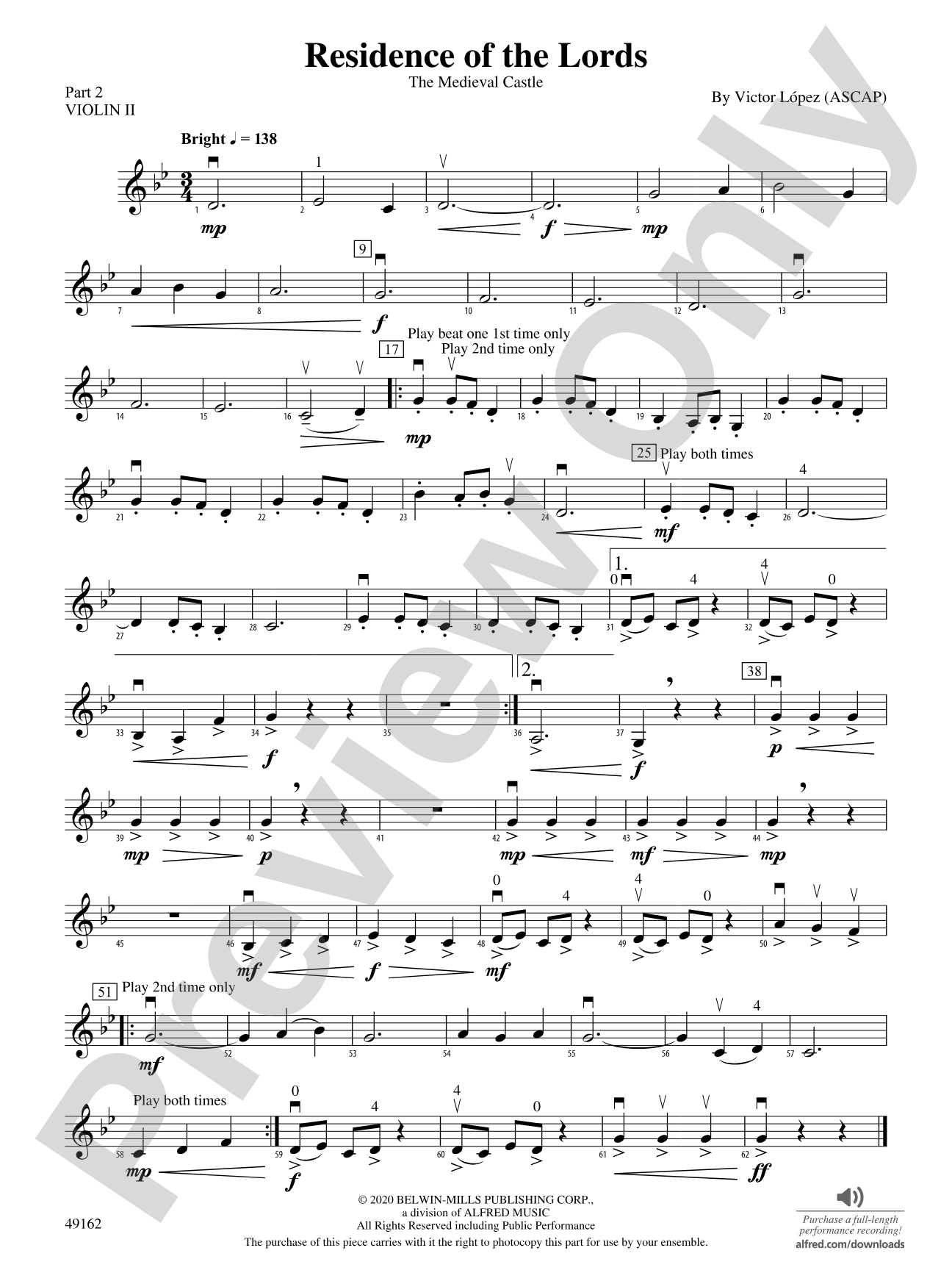 Residence of the Lords: Part 2 - Violin I
