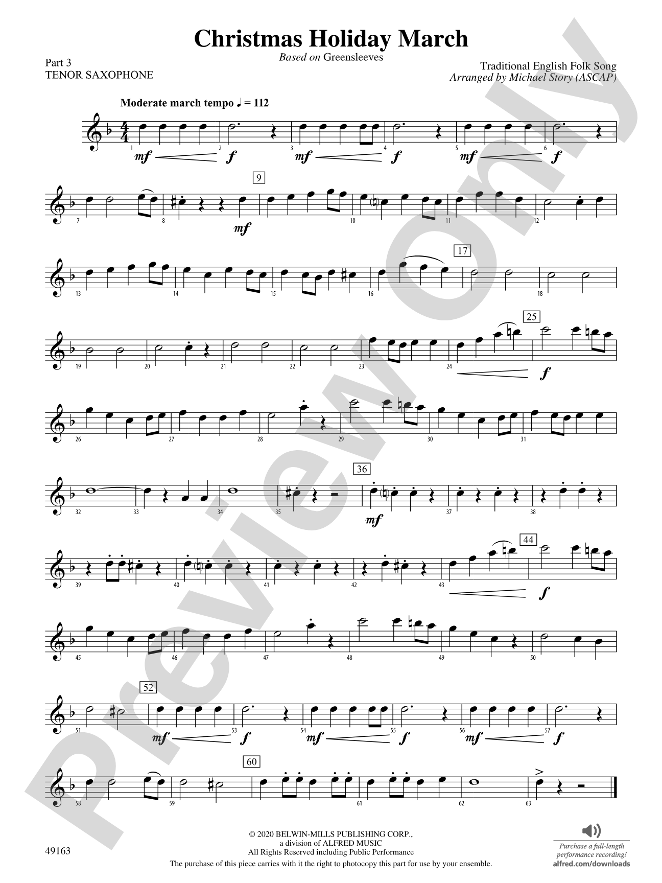 Christmas Holiday March: Part 3 - Tenor Saxophone
