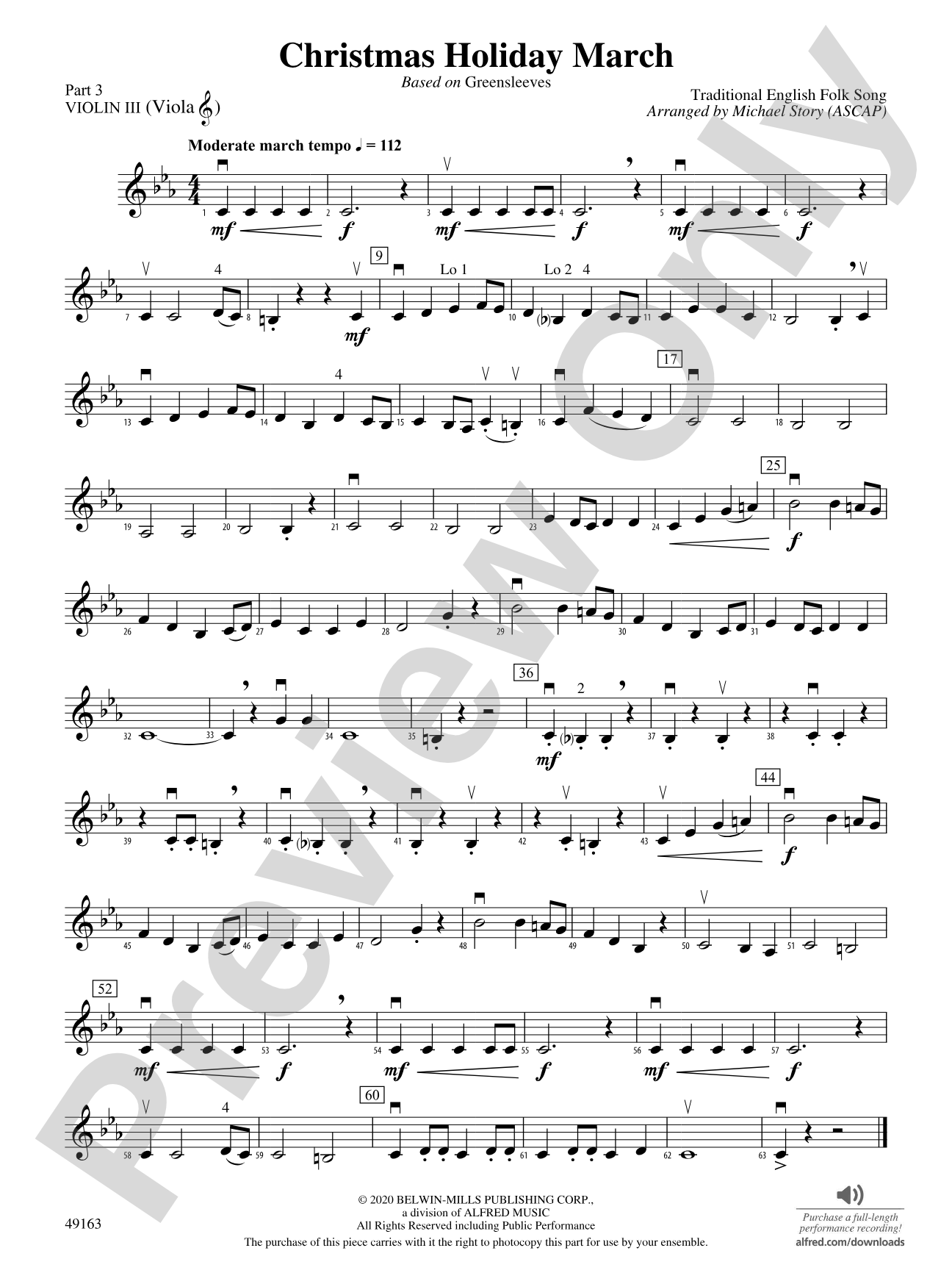 Christmas Holiday March: Part 3 - Violin I