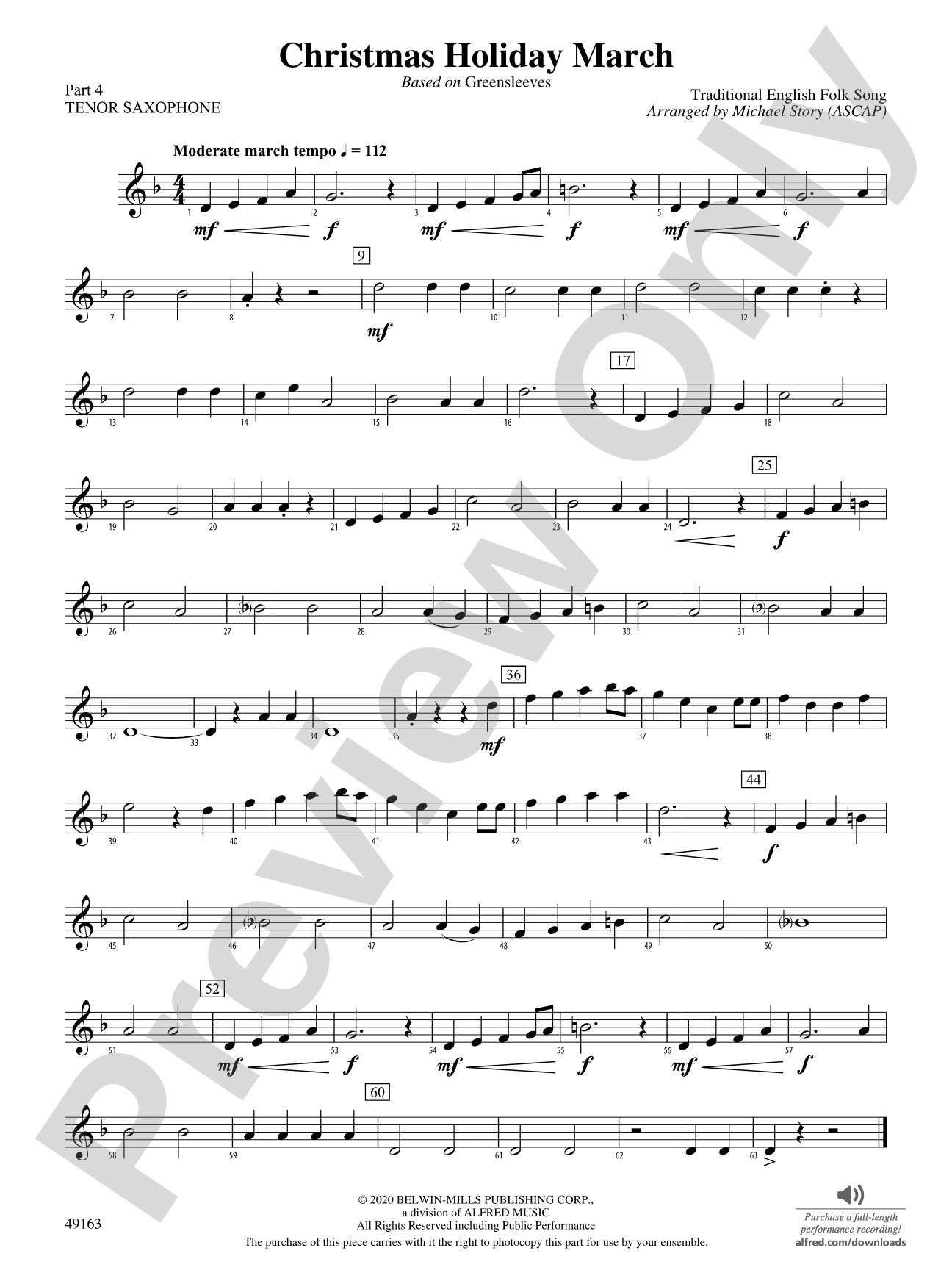 Christmas Holiday March: Part 4 - Tenor Saxophone