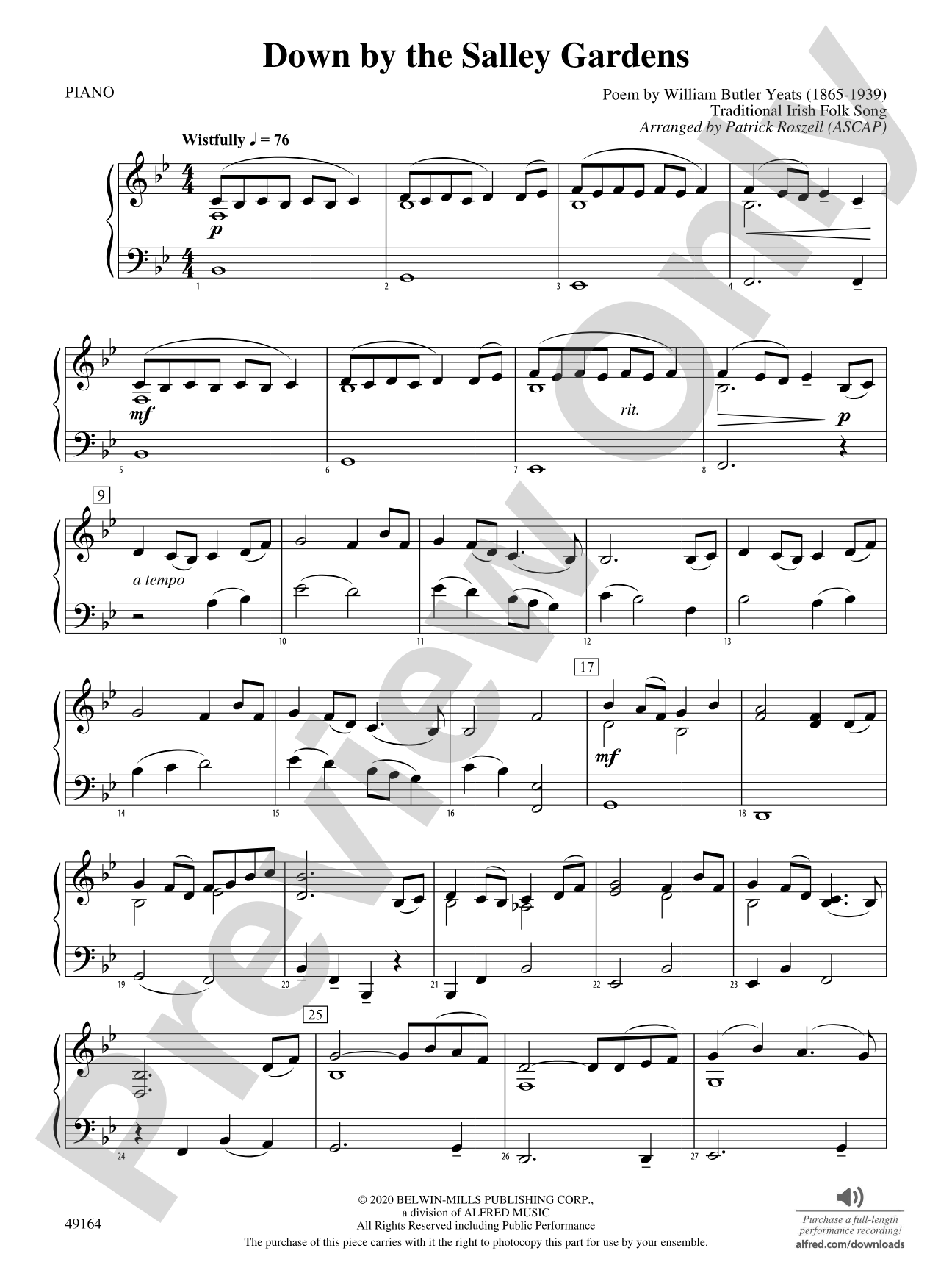 Down by the Salley Gardens: Piano Accompaniment